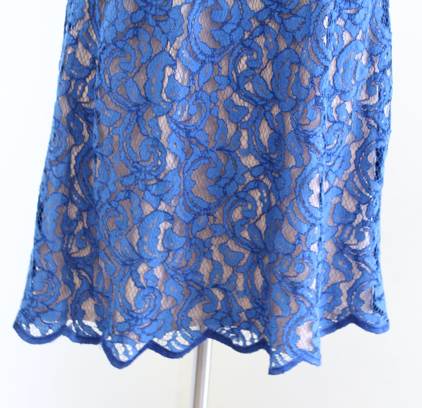 Adrianna Papell Blue Lace Illusion Short Sleeve Fit Flare Cocktail Party Dress 6