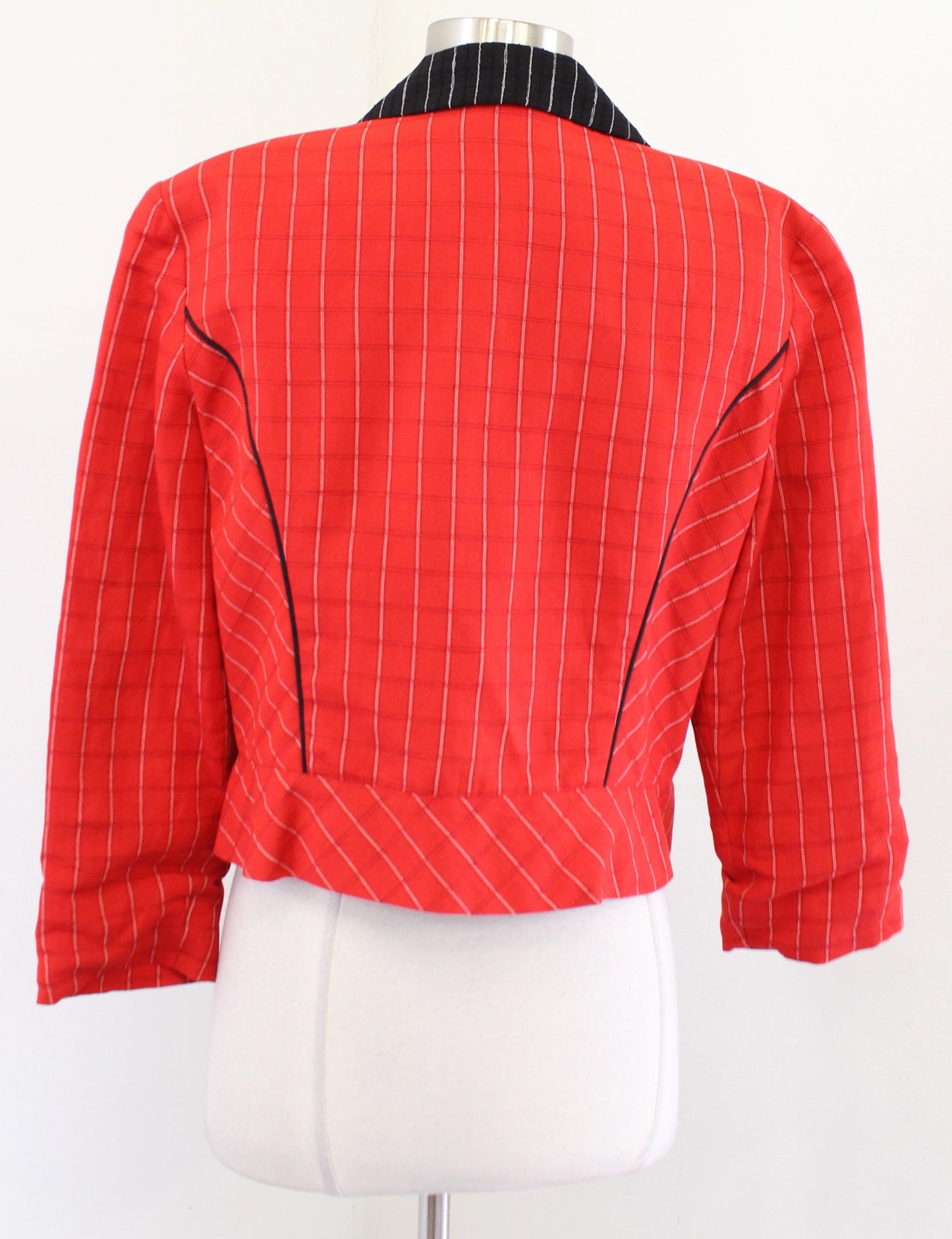 Vtg Canvasbacks Red Black Plaid Color Block Cropped Jacket Size 10 Retro 90s