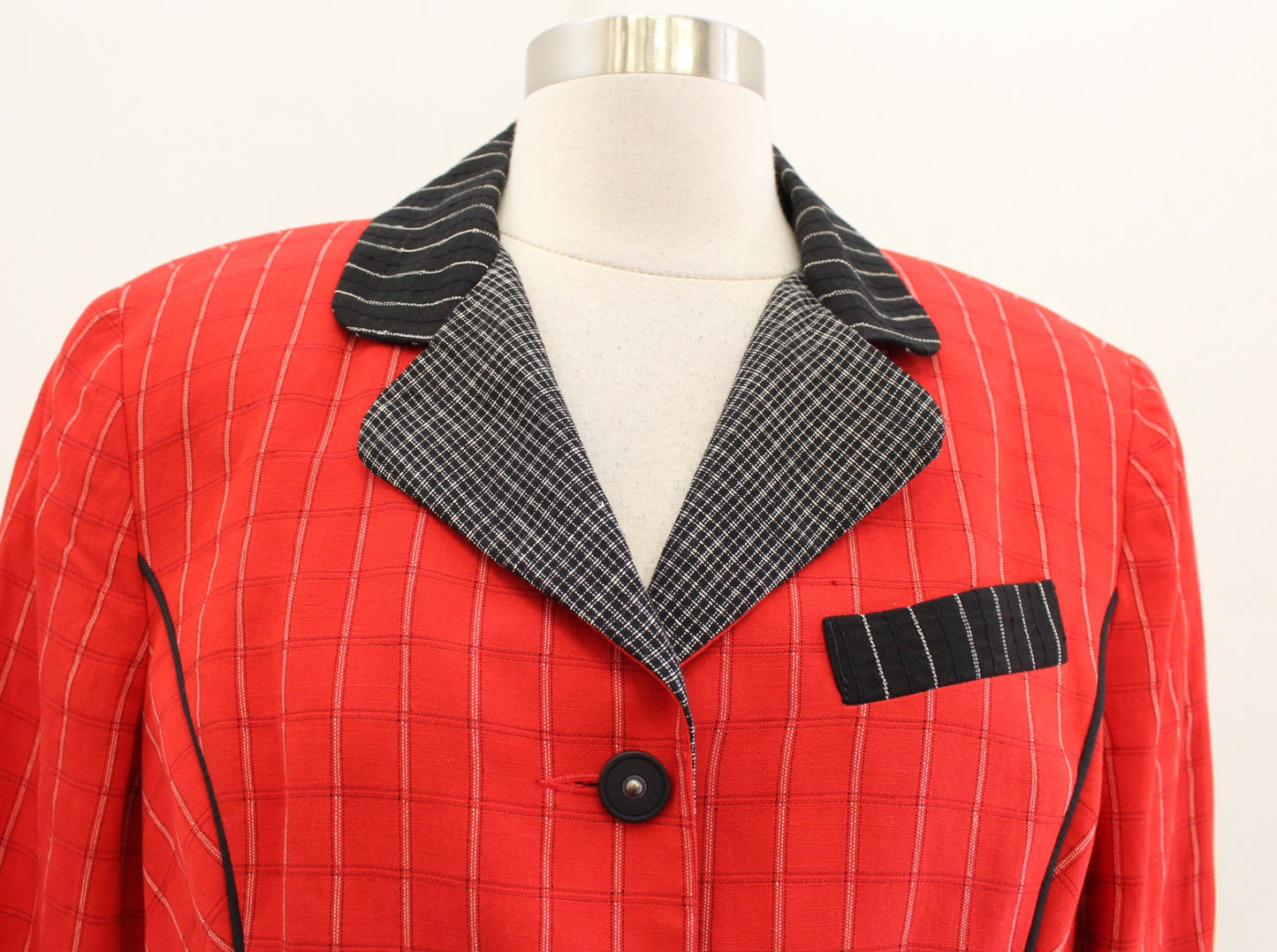 Vtg Canvasbacks Red Black Plaid Color Block Cropped Jacket Size 10 Retro 90s