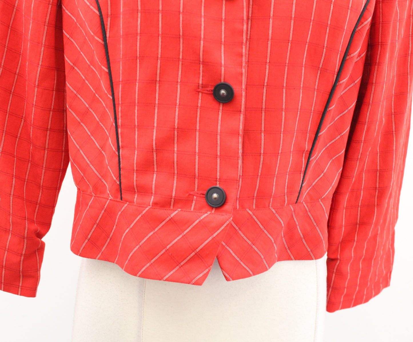 Vtg Canvasbacks Red Black Plaid Color Block Cropped Jacket Size 10 Retro 90s