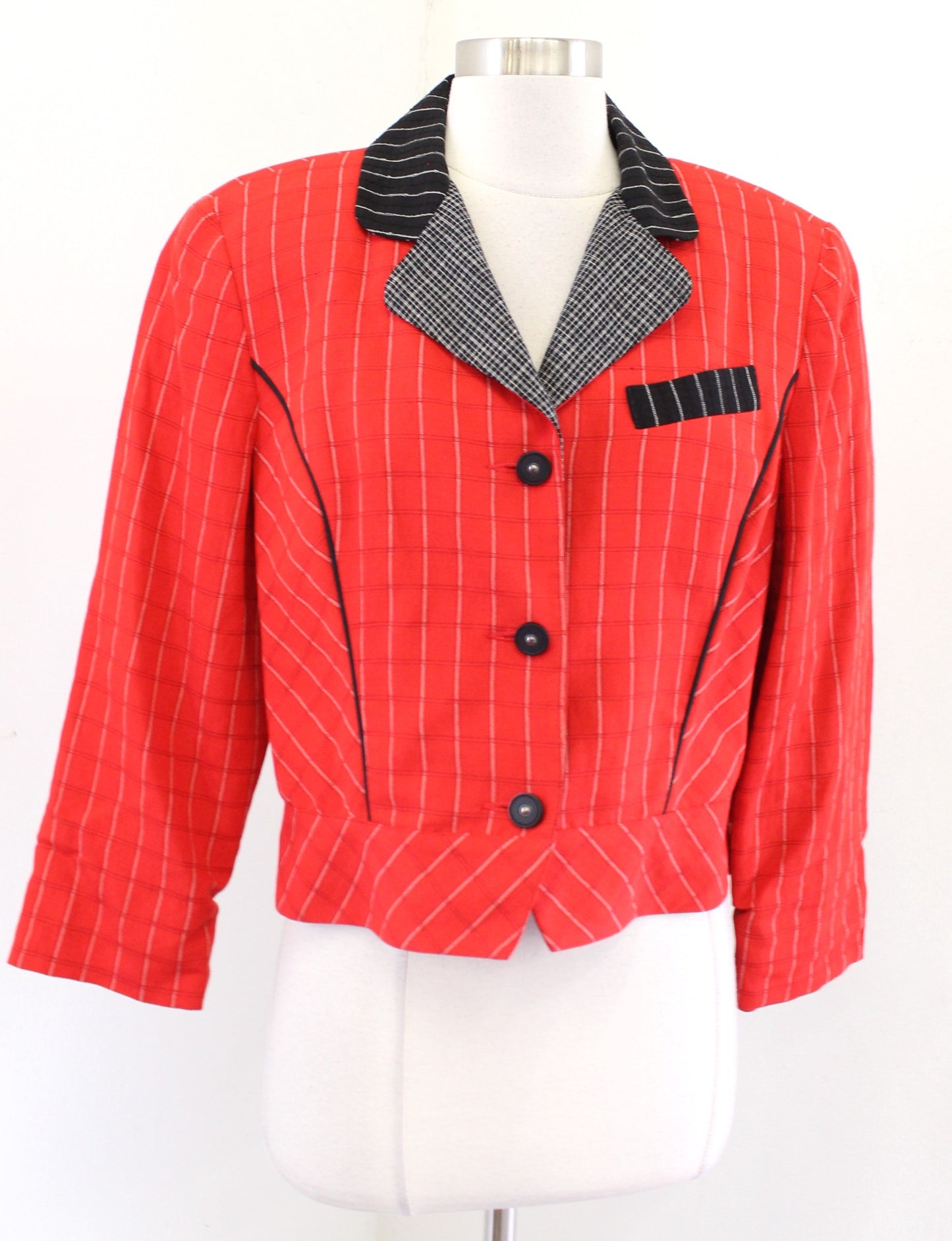 Vtg Canvasbacks Red Black Plaid Color Block Cropped Jacket Size 10 Retro 90s