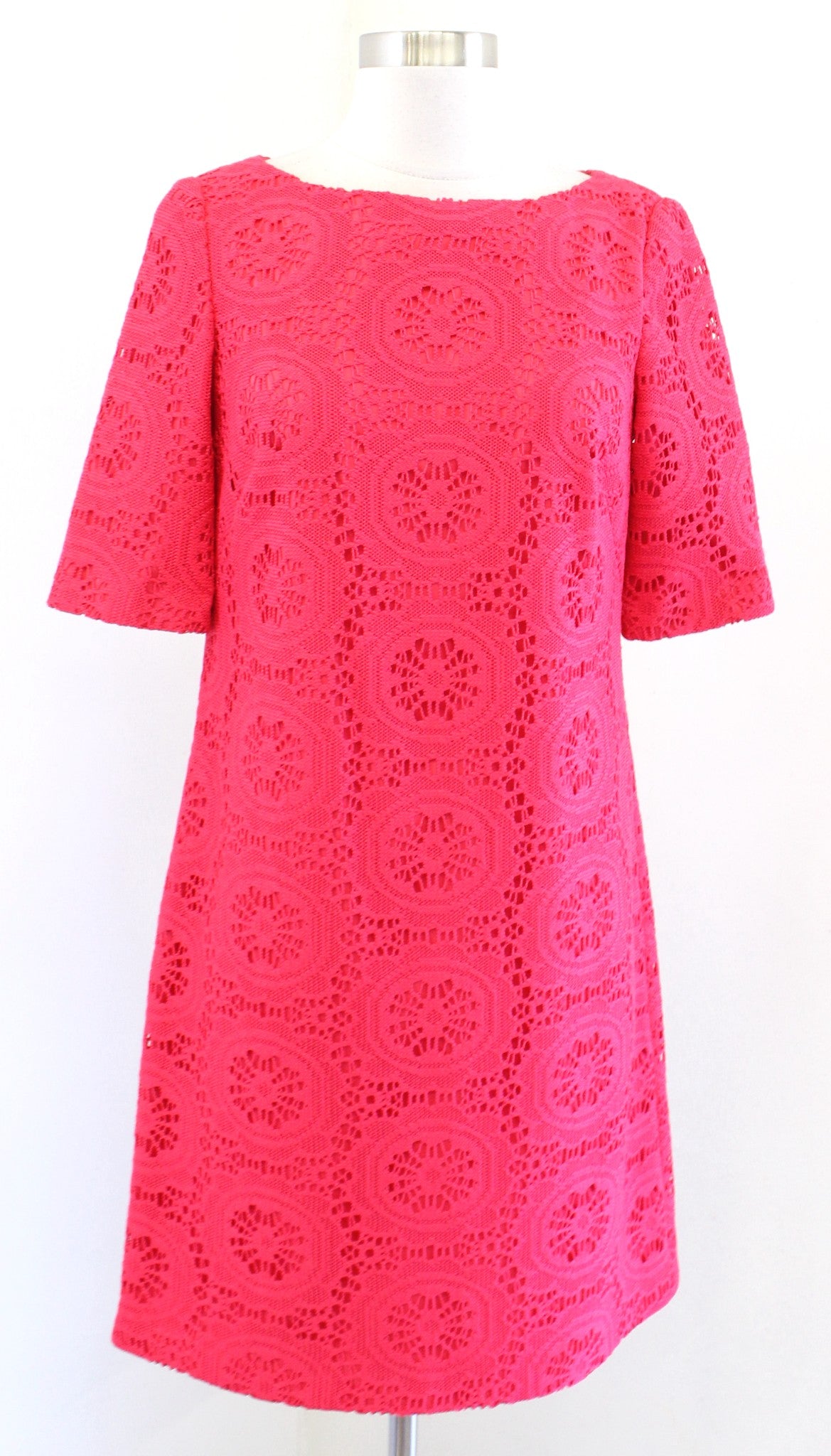 Adrianna Papell Womens Bright Coral Medallion Lace Shift Dress Size 4 Casual