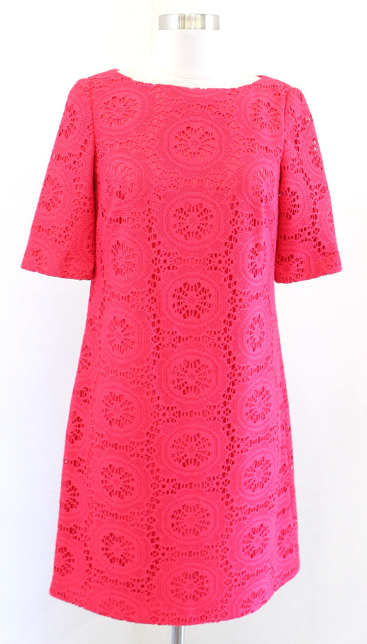Adrianna Papell Womens Bright Coral Medallion Lace Shift Dress Size 4 Casual