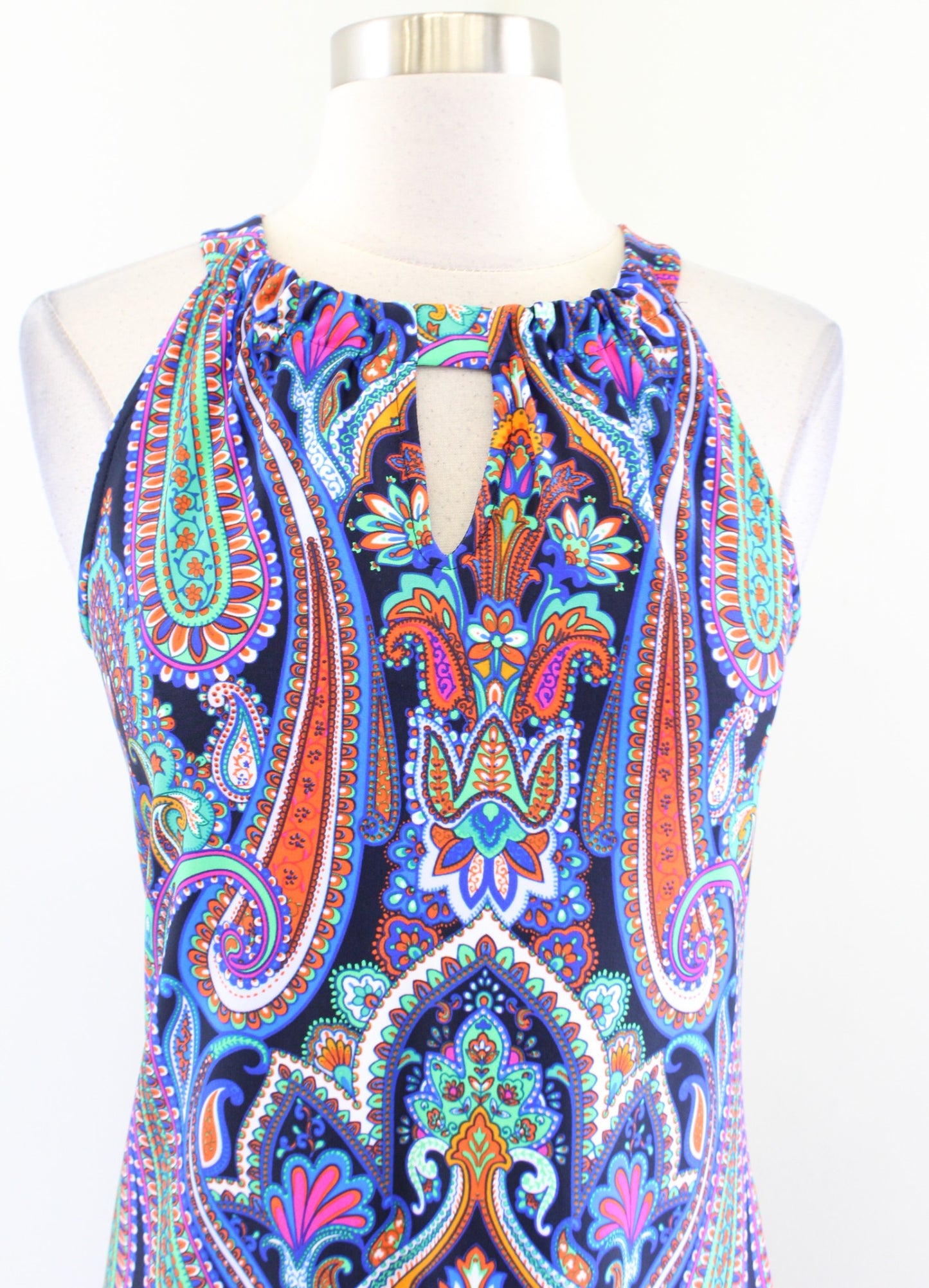 Jude Connally Blue Colorful Paisley Print Keyhole Jude Cloth Dress Size XS