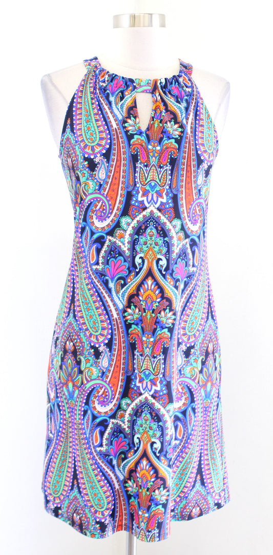 Jude Connally Blue Colorful Paisley Print Keyhole Jude Cloth Dress Size XS