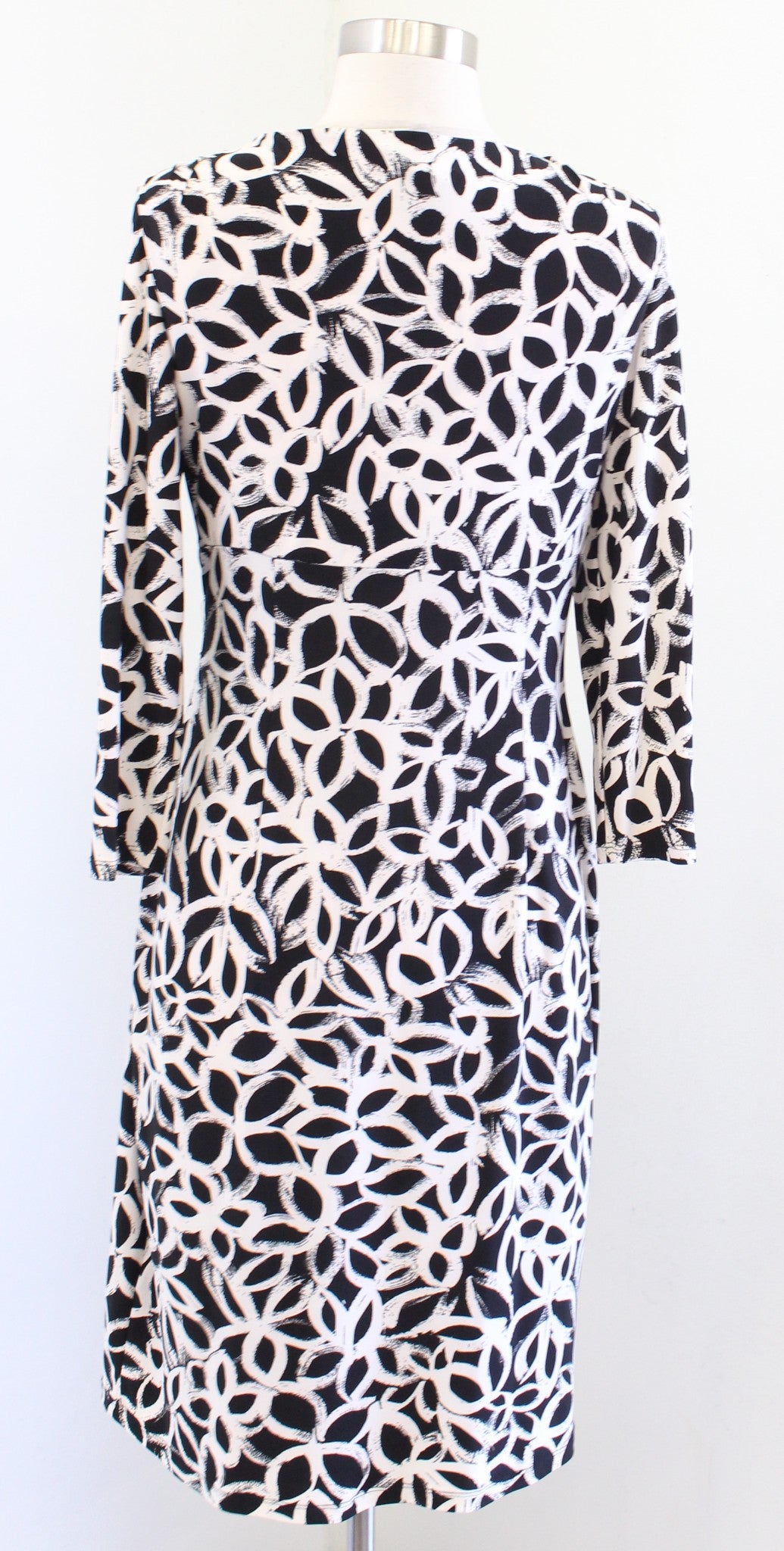 Lauren Ralph Lauren Black Off White Floral Ruched Wiggle Sheath Dress Size 4