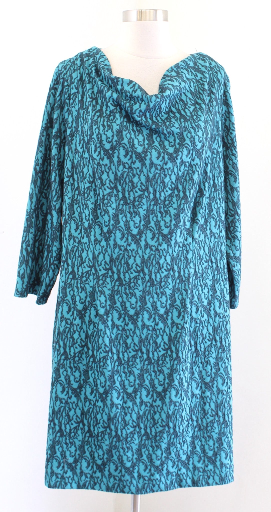 Tyler Boe Womens Teal Textured Knit Draped Cowl Neck Jacquard Knit Dress Size xL