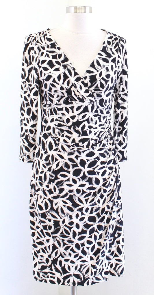 Lauren Ralph Lauren Black Off White Floral Ruched Wiggle Sheath Dress Size 4