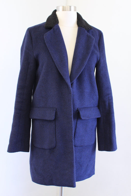 Cartonnier Anthropologie Chevron Herringbone Sherpa Jacket Coat Size XS Navy