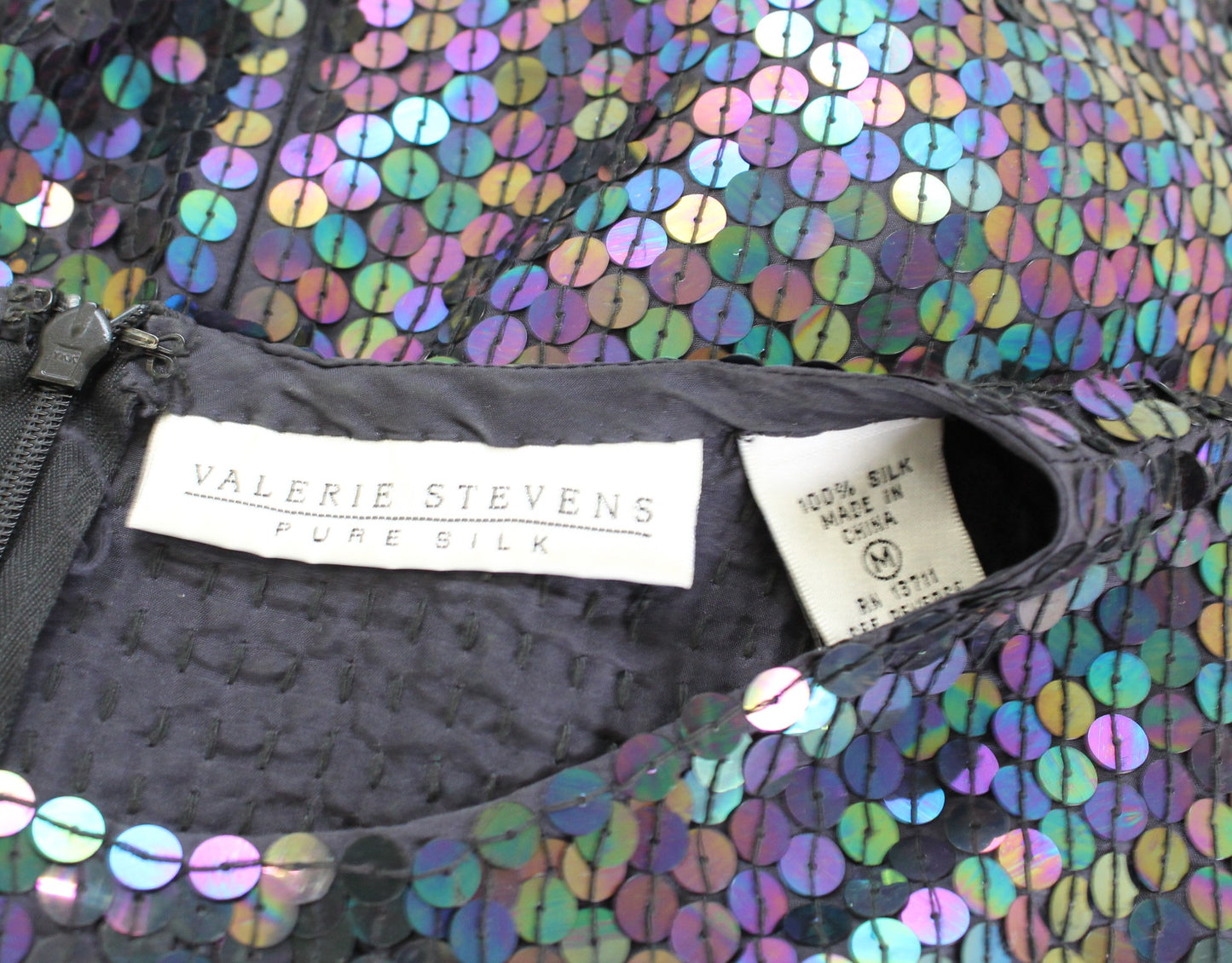 Vtg 90s Black Rainbow Iridescent Silk Sequin Short Sleeve Dolman Top Blouse Sz M