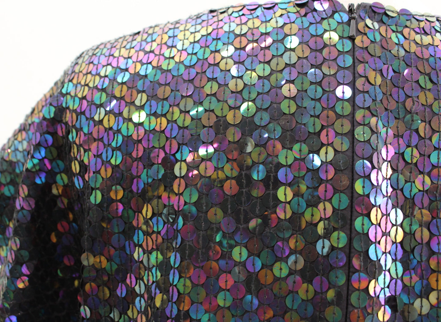 Vtg 90s Black Rainbow Iridescent Silk Sequin Short Sleeve Dolman Top Blouse Sz M
