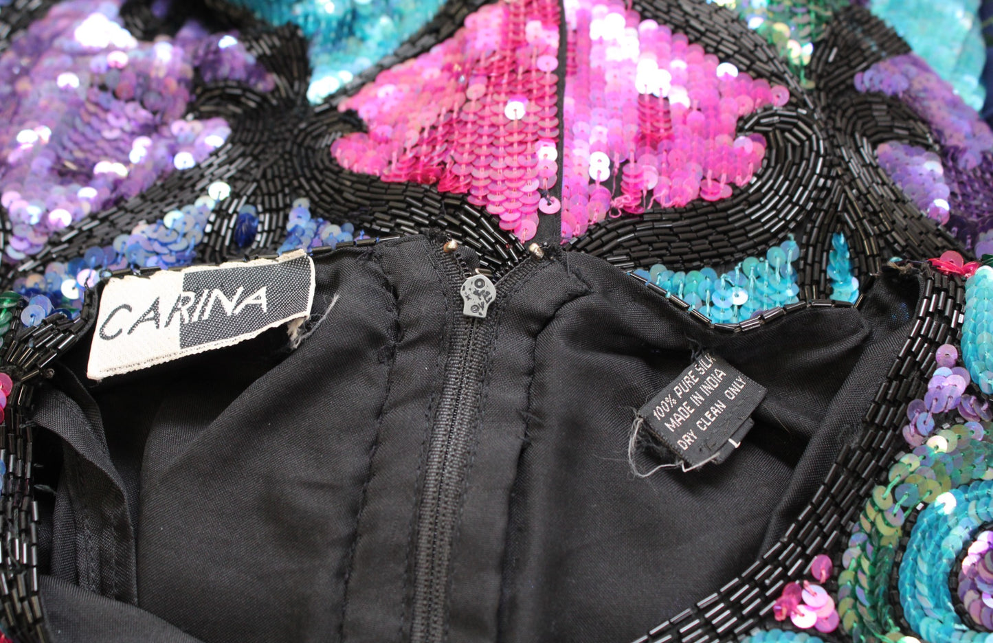 Vtg 90s Colorful Color Block Silk Beaded Sequin Cocktail Party Dress Size M ?