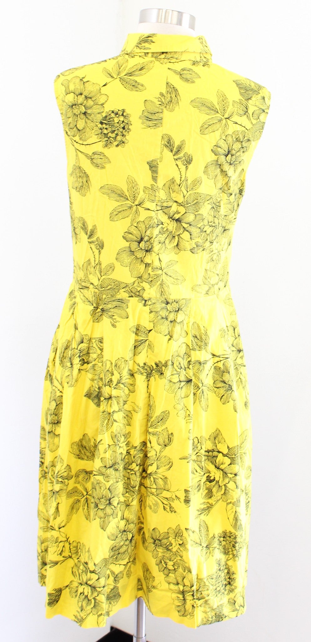 Lela Rose Yellow Black Floral Print Fit and Flare Shirt Dress Size 8 Ruched