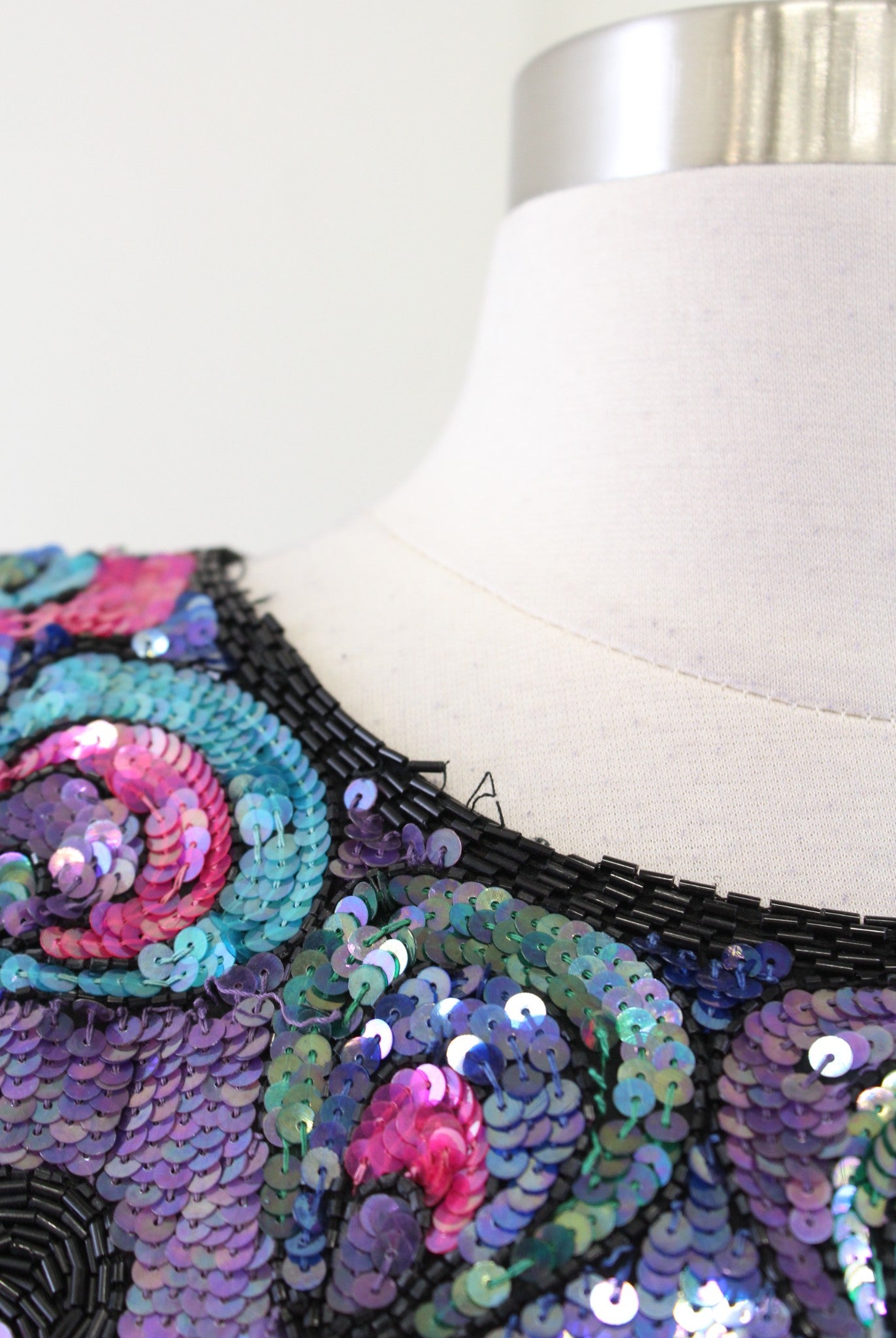 Vtg 90s Colorful Color Block Silk Beaded Sequin Cocktail Party Dress Size M ?