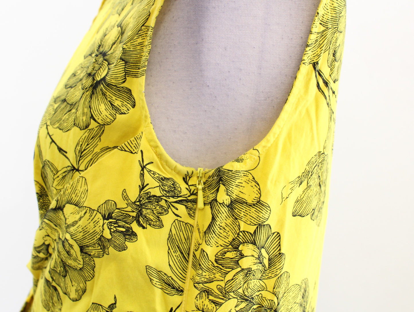 Lela Rose Yellow Black Floral Print Fit and Flare Shirt Dress Size 8 Ruched