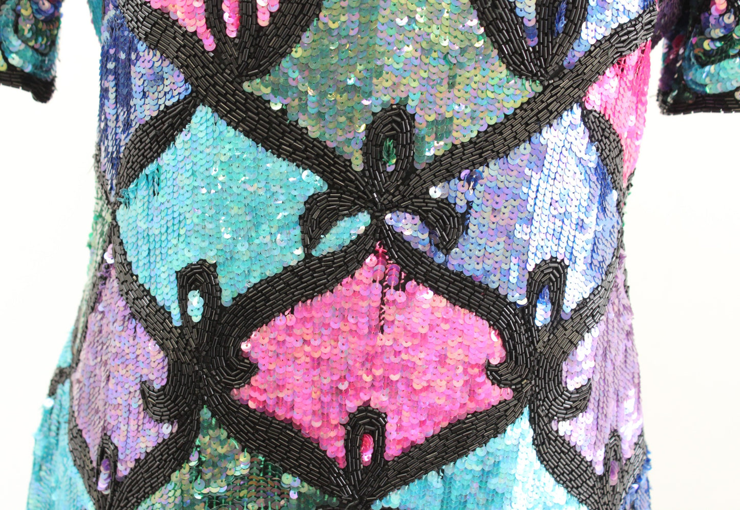 Vtg 90s Colorful Color Block Silk Beaded Sequin Cocktail Party Dress Size M ?