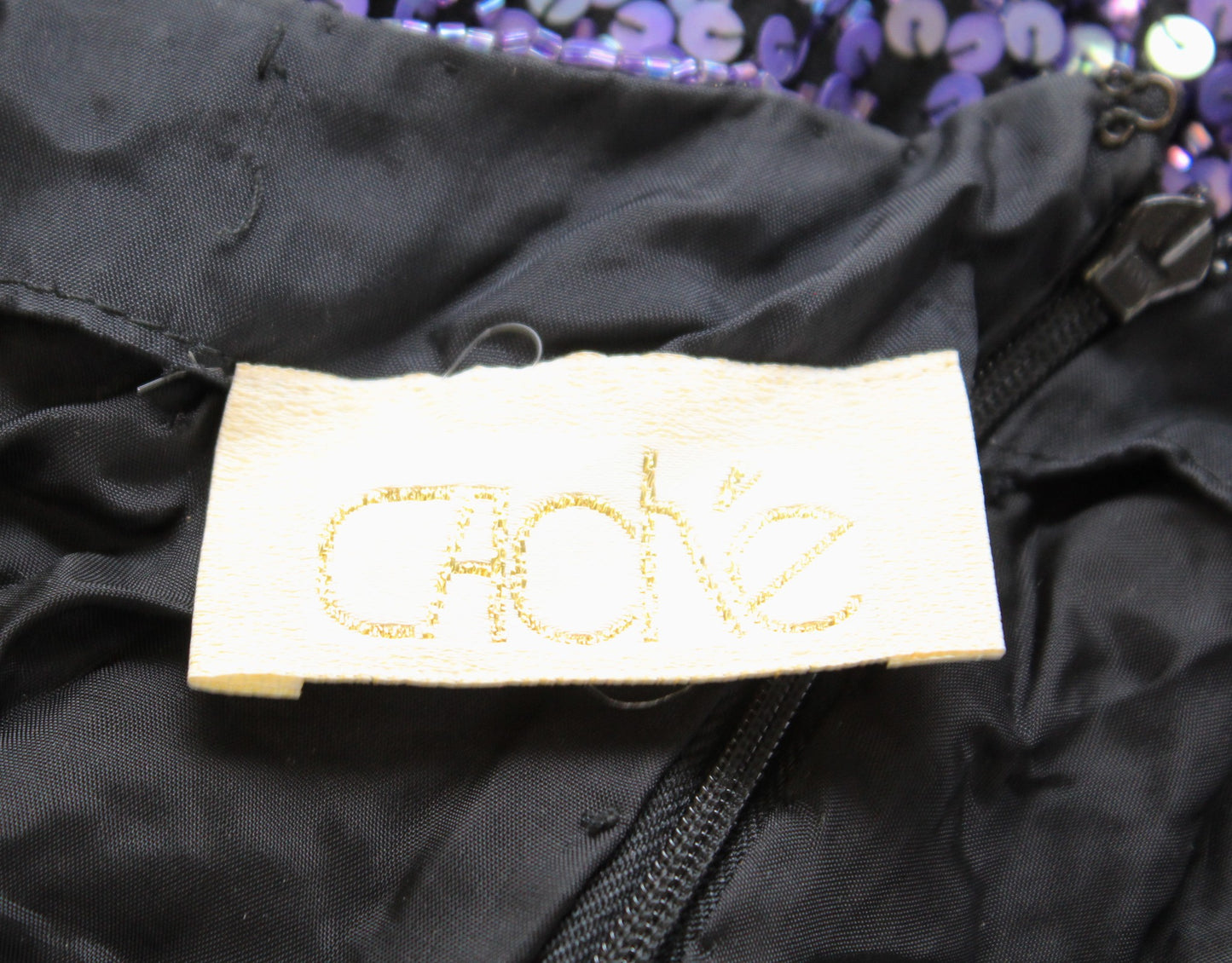 Vtg 90s Cache Black Purple Sequin Beaded Mini Dress Size XS S ? Cocktail Party