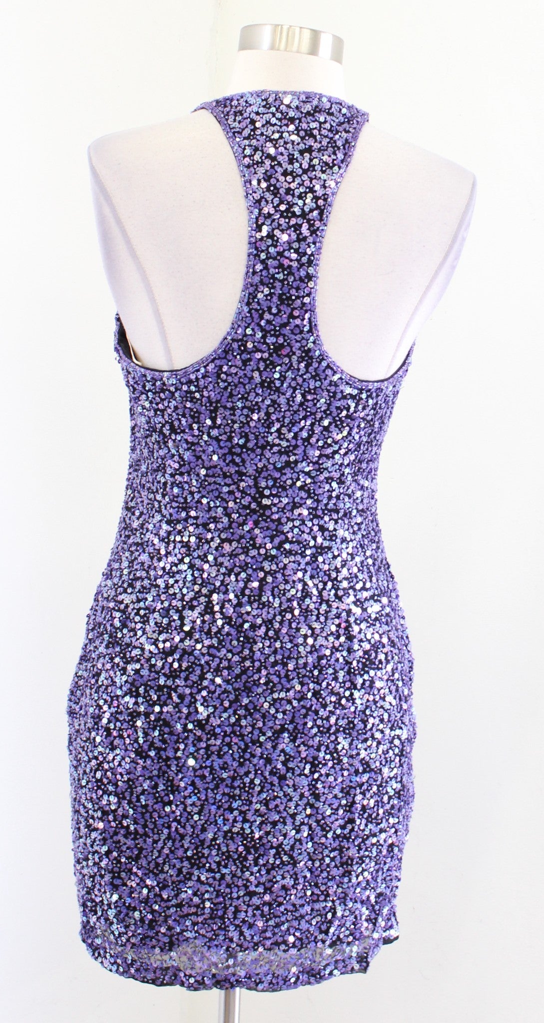 Vtg 90s Cache Black Purple Sequin Beaded Mini Dress Size XS S ? Cocktail Party