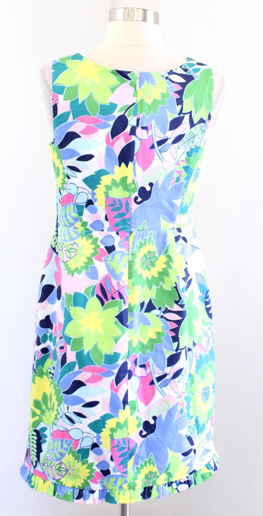 Talbots Island Floral Sateen Colorful Printed Ruffle Hem Dress Size 2P Sheath