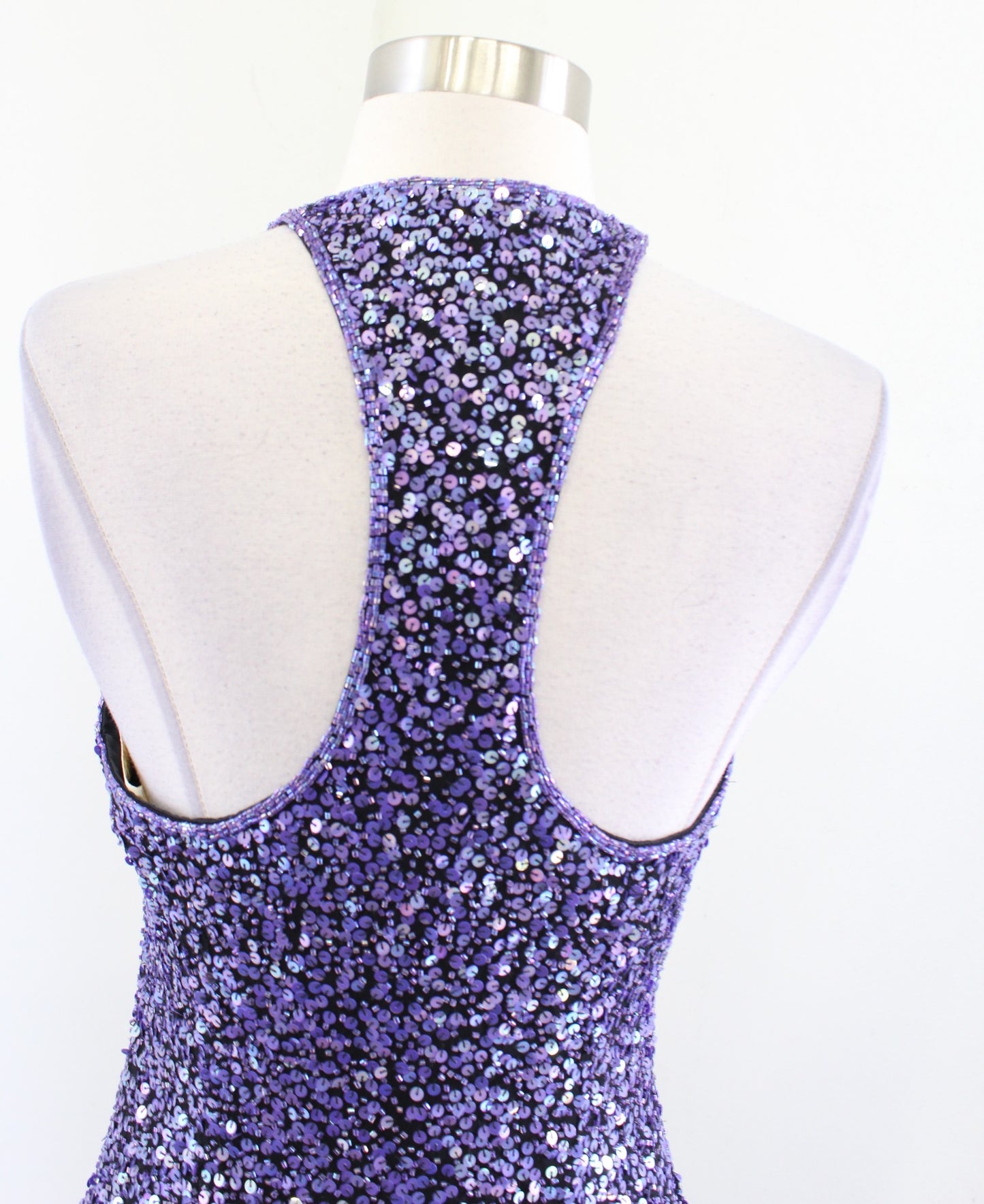 Vtg 90s Cache Black Purple Sequin Beaded Mini Dress Size XS S ? Cocktail Party