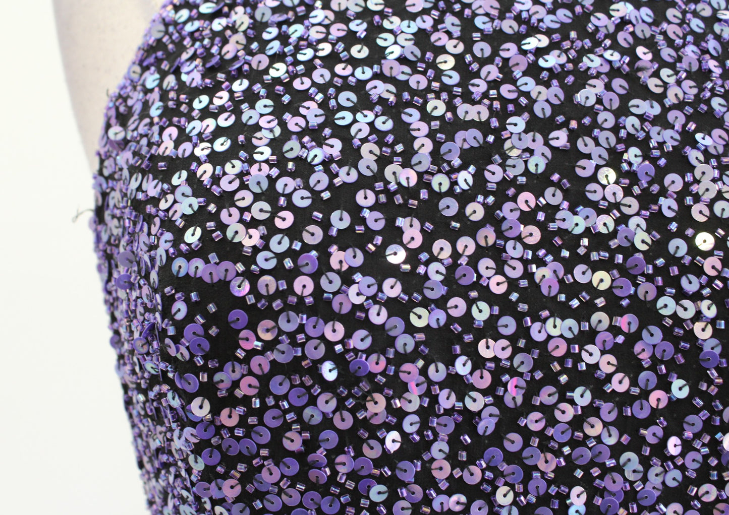 Vtg 90s Cache Black Purple Sequin Beaded Mini Dress Size XS S ? Cocktail Party