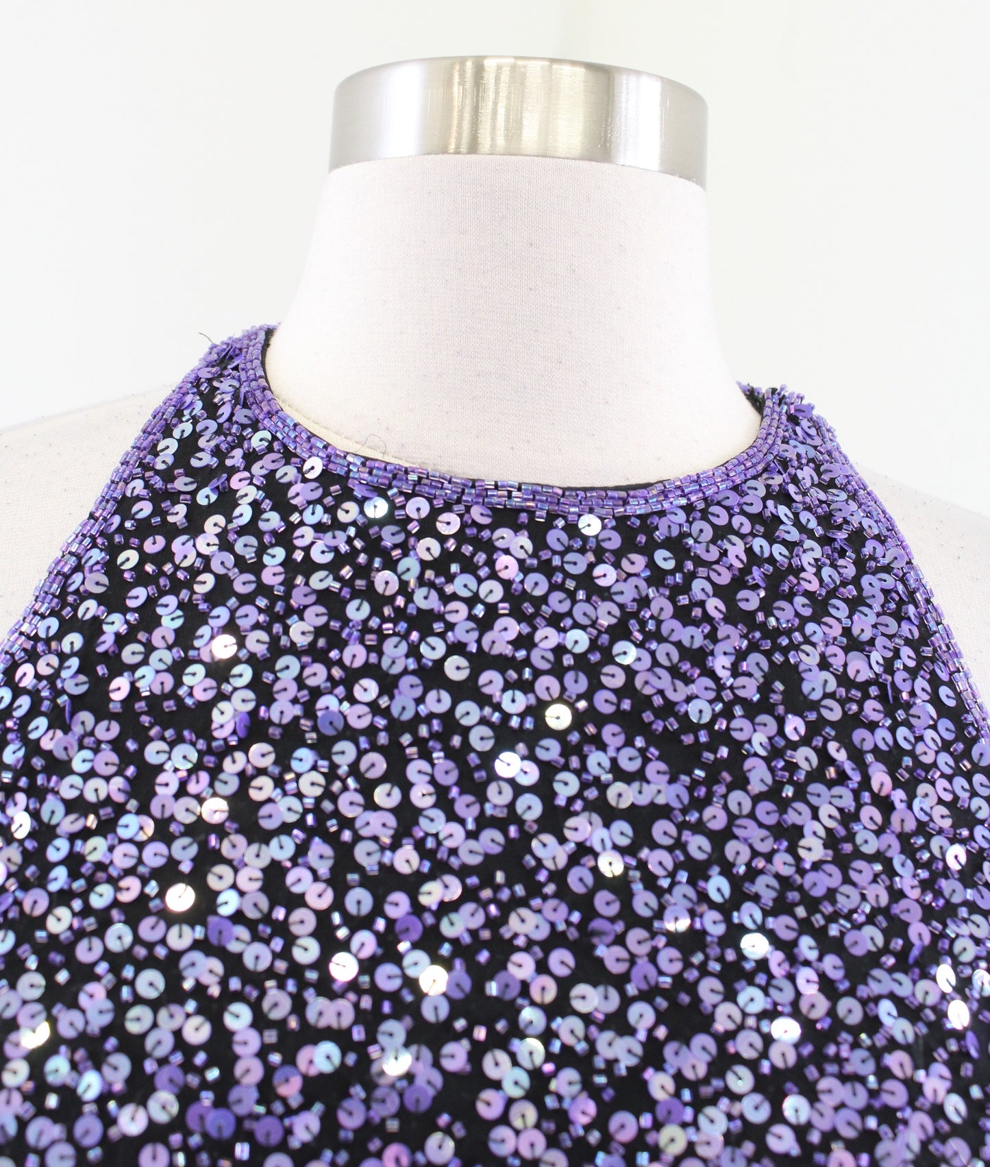 Vtg 90s Cache Black Purple Sequin Beaded Mini Dress Size XS S ? Cocktail Party
