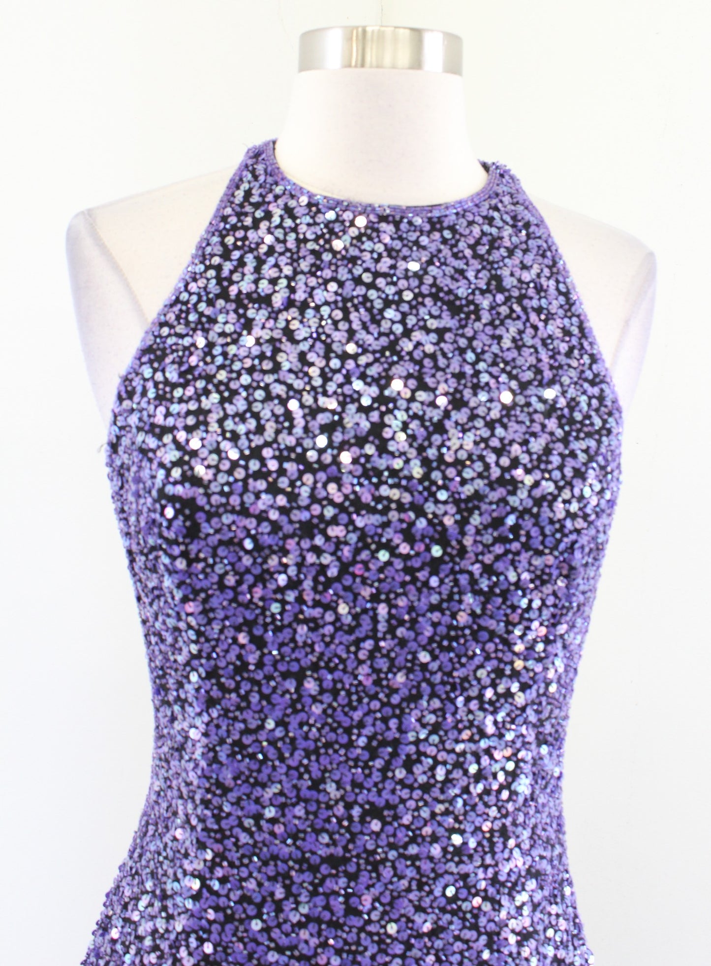 Vtg 90s Cache Black Purple Sequin Beaded Mini Dress Size XS S ? Cocktail Party