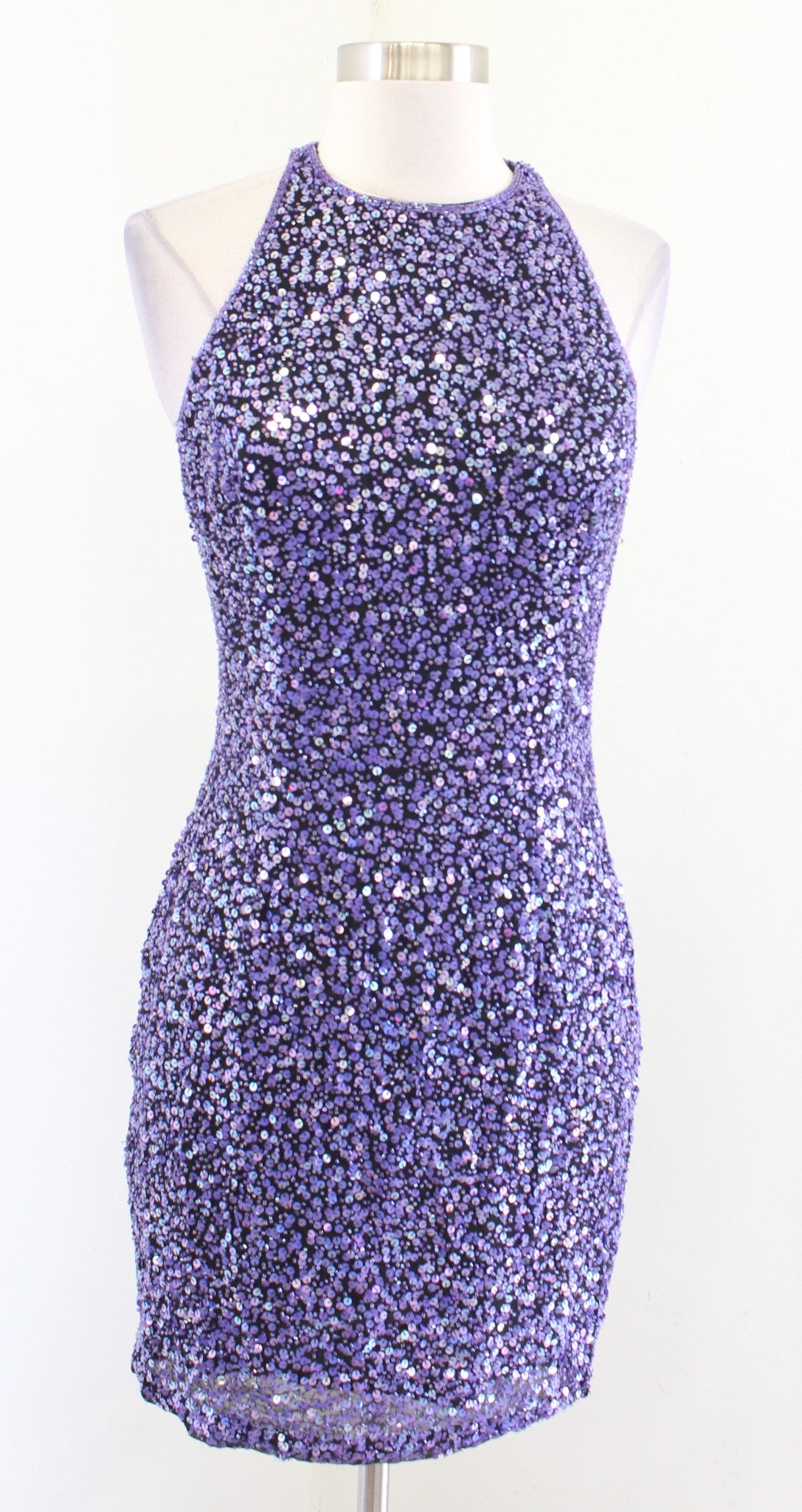 Vtg 90s Cache Black Purple Sequin Beaded Mini Dress Size XS S ? Cocktail Party