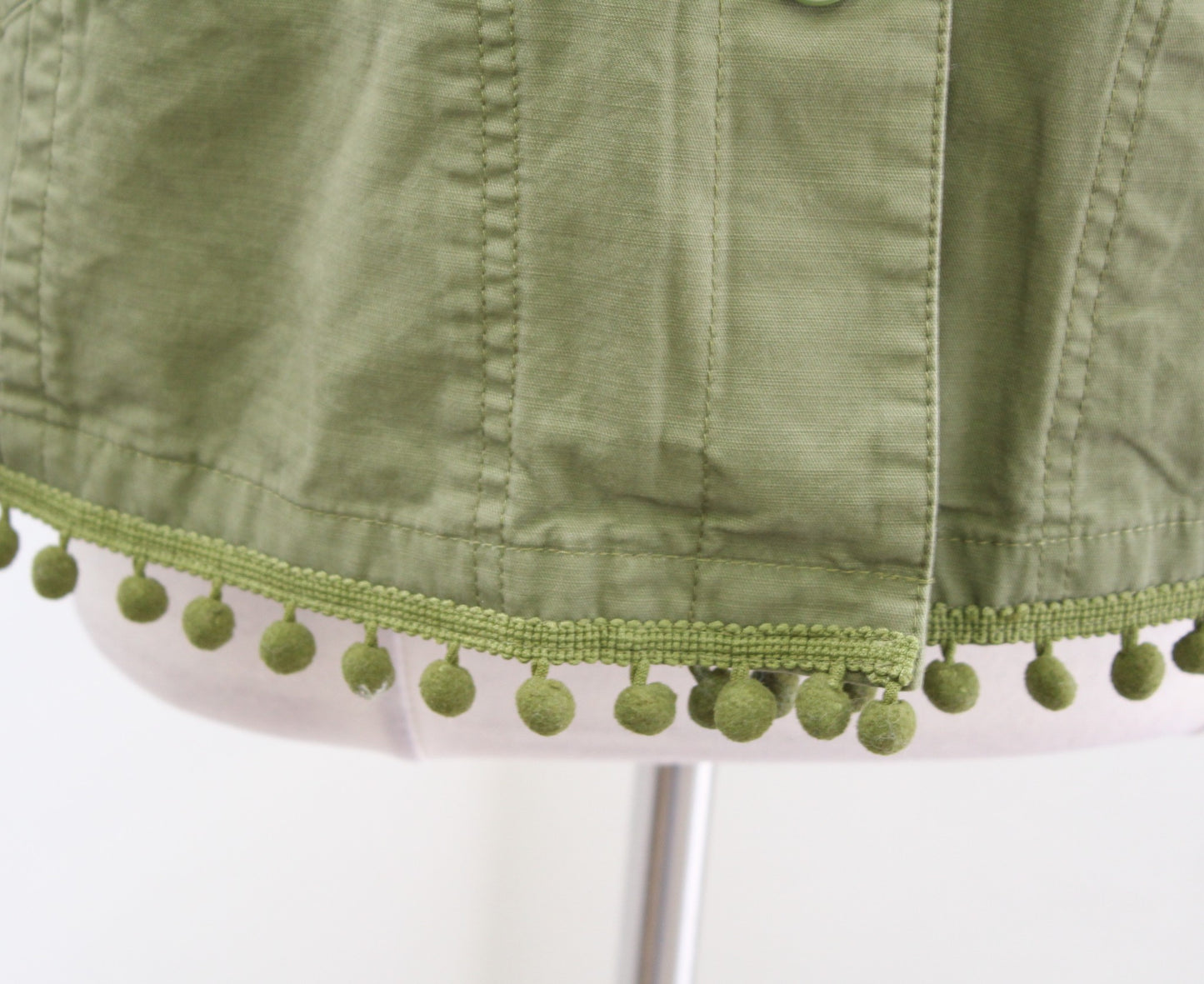 Talbots Womens Moss Army Green Pompom Trim Button Front Utility Jacket Size M