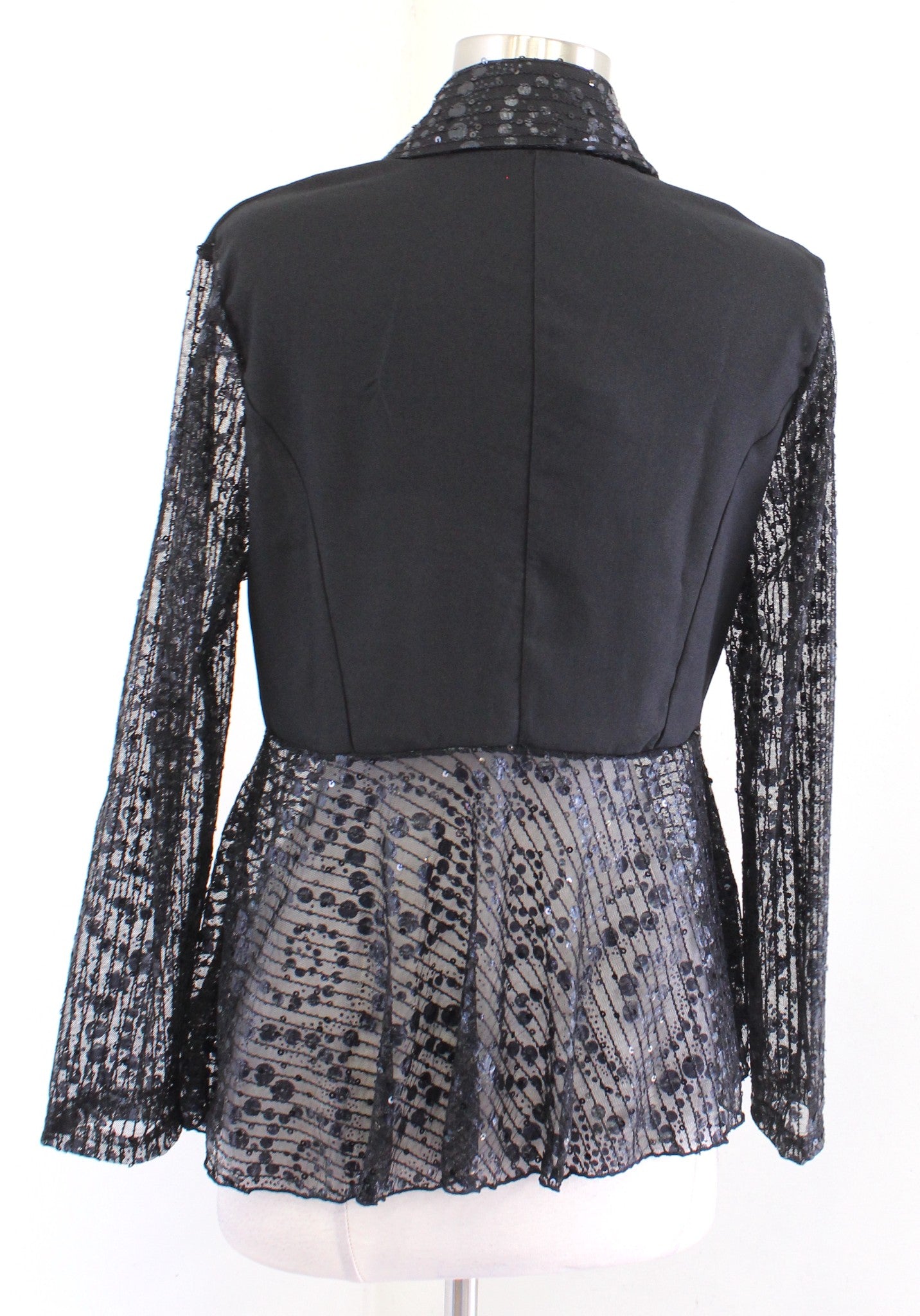 NWT Damee Inc Black Sequin Mesh Embellished Blazer Jacket Size S Tuxedo Style