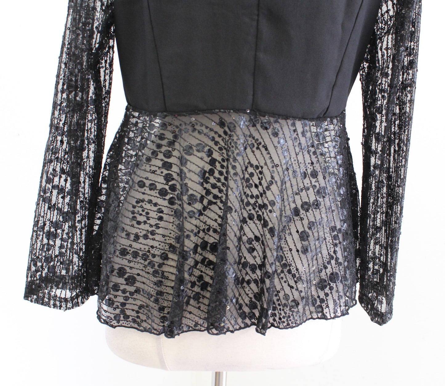 NWT Damee Inc Black Sequin Mesh Embellished Blazer Jacket Size S Tuxedo Style