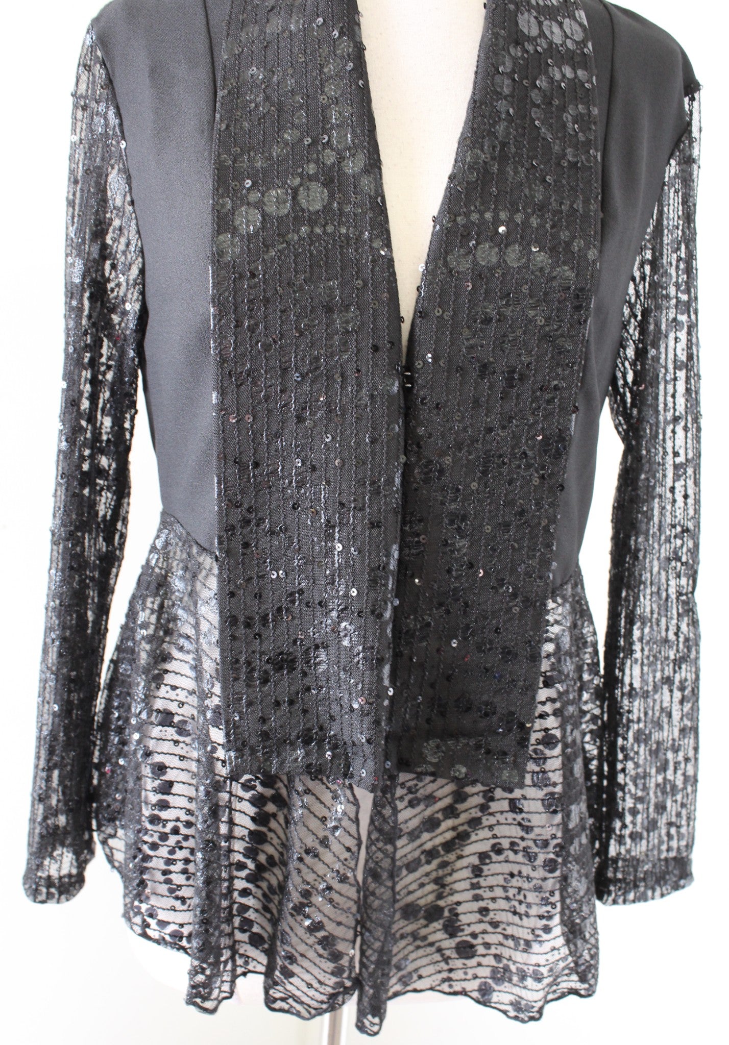 NWT Damee Inc Black Sequin Mesh Embellished Blazer Jacket Size S Tuxedo Style