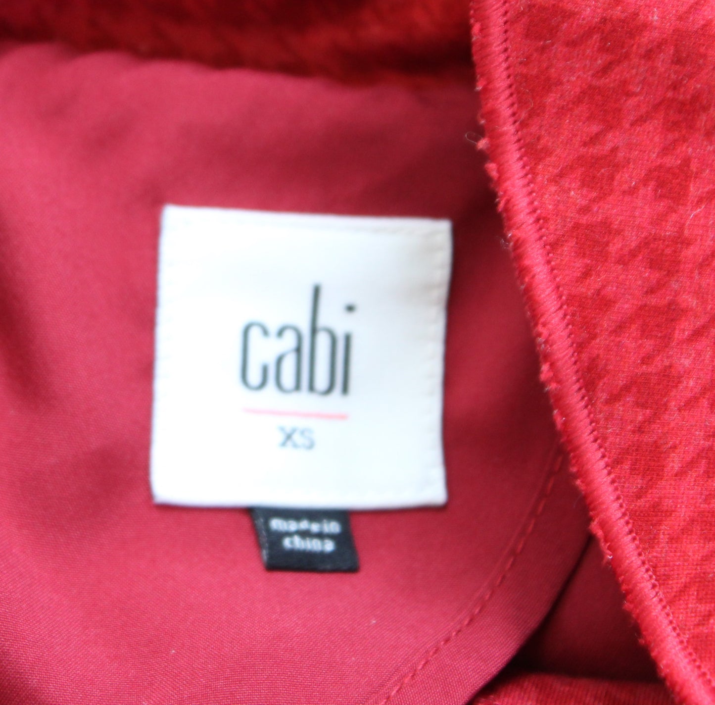 CAbi Red Houndstooth Embossed Ruffle Stand Collar Celebration Coat Jacket Sz XS