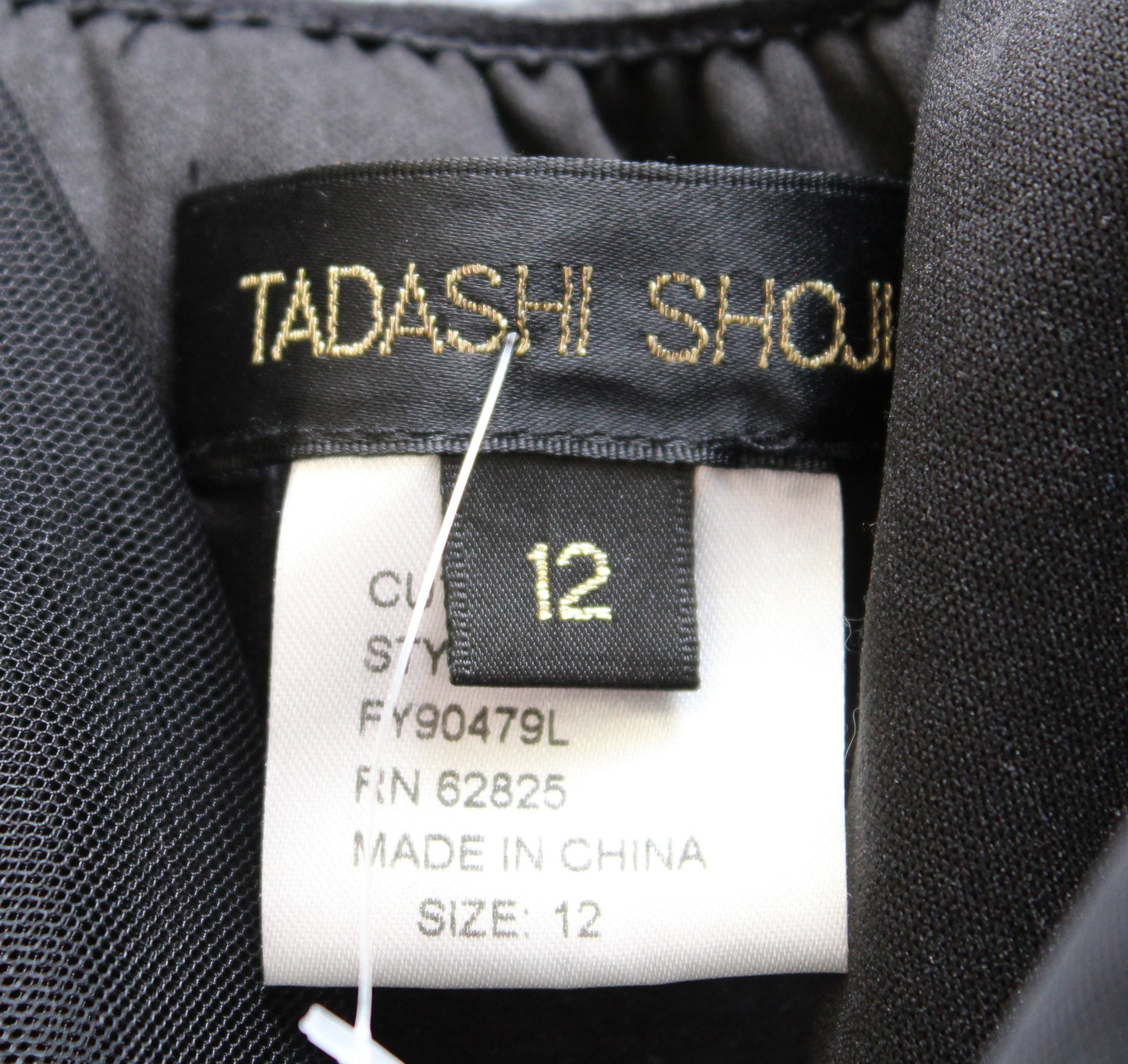 Tadashi Shoji Black Sequin Tulle Mesh One Shoulder Ruched Gown Formal Dress 12