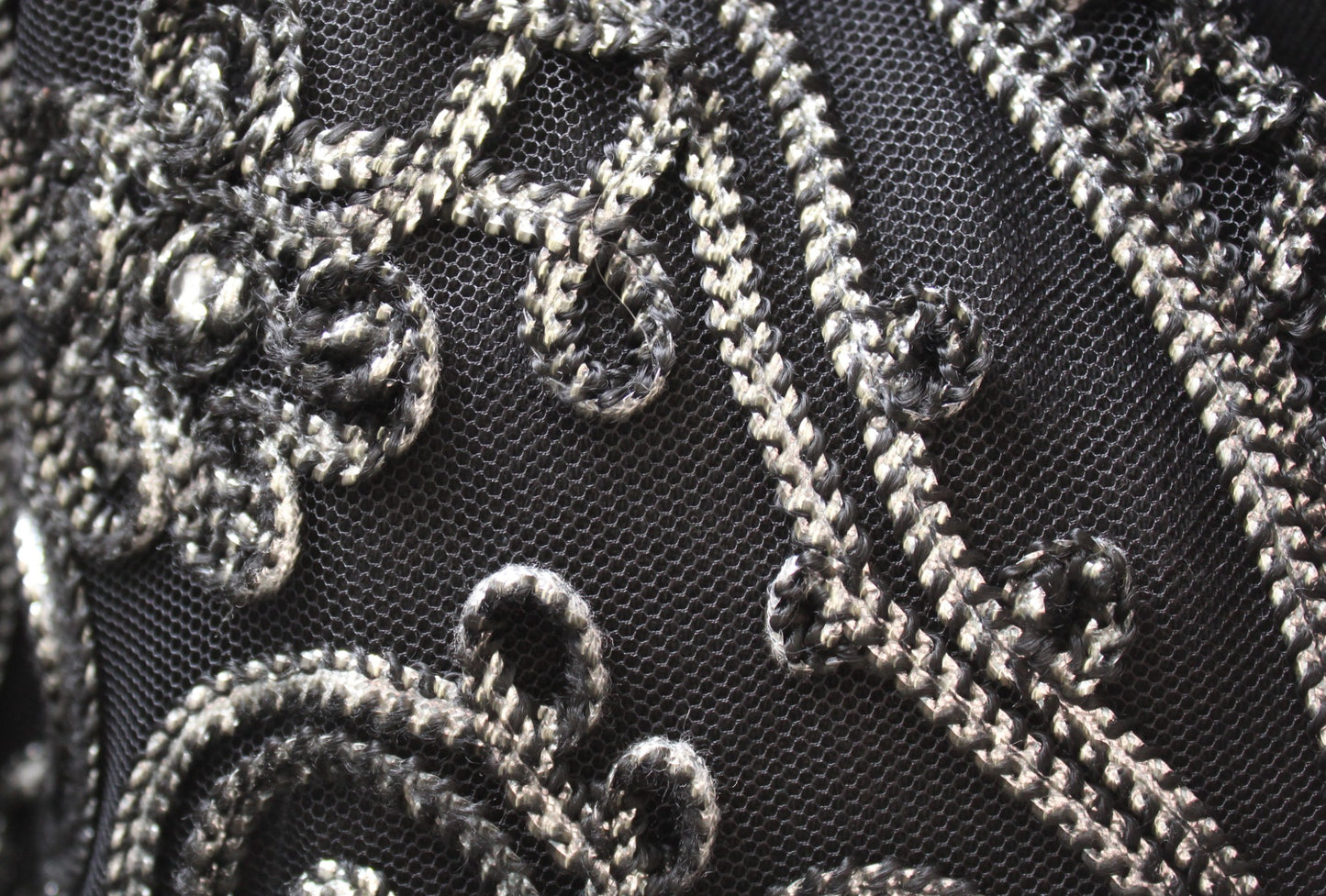 Vtg 90s Cache Black Denim Metallic Embroidered Mesh Cropped Jacket Size S Retro