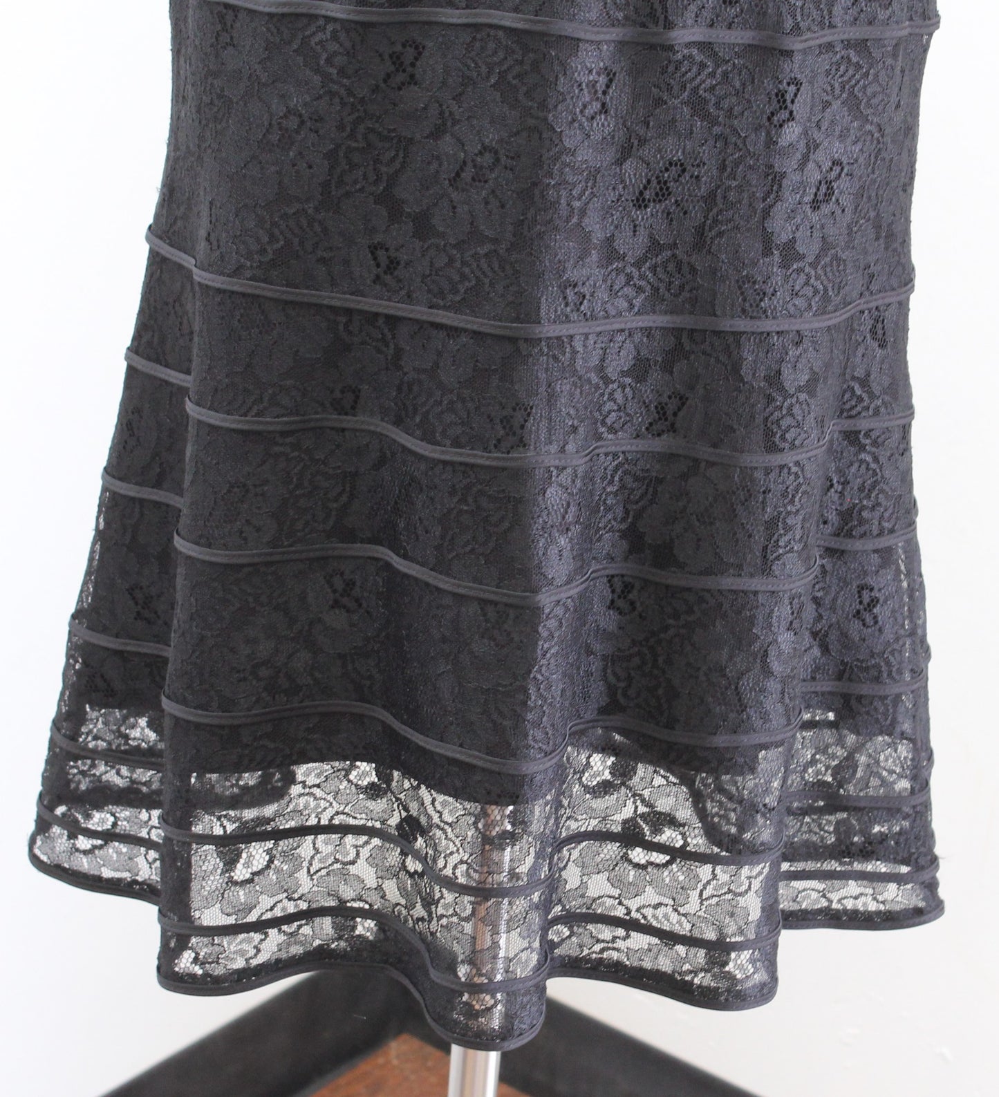 Vtg 90s Tadashi Black Strapless Lace Tiered A Line Cocktail Evening Dress Sz 14