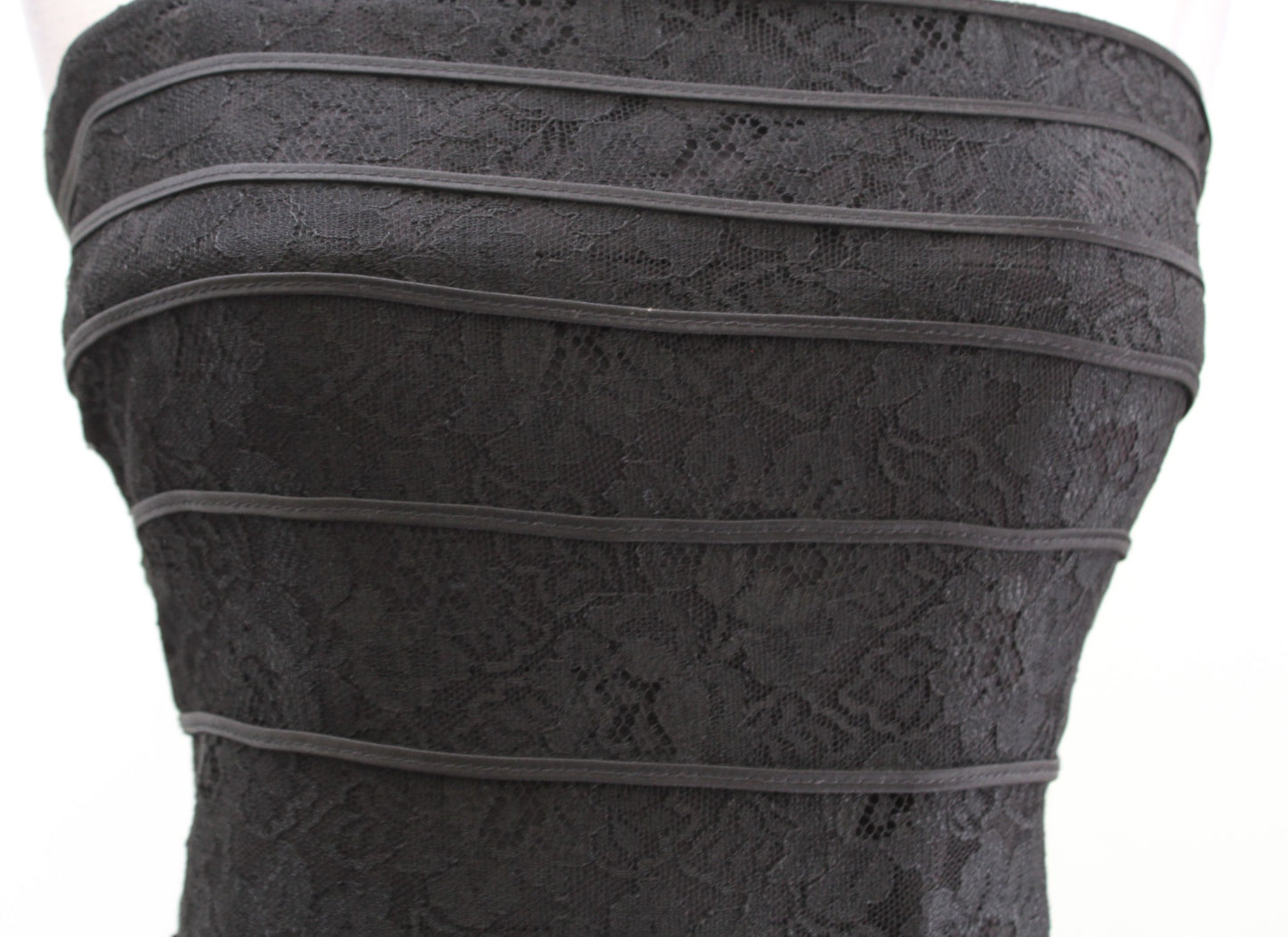 Vtg 90s Tadashi Black Strapless Lace Tiered A Line Cocktail Evening Dress Sz 14