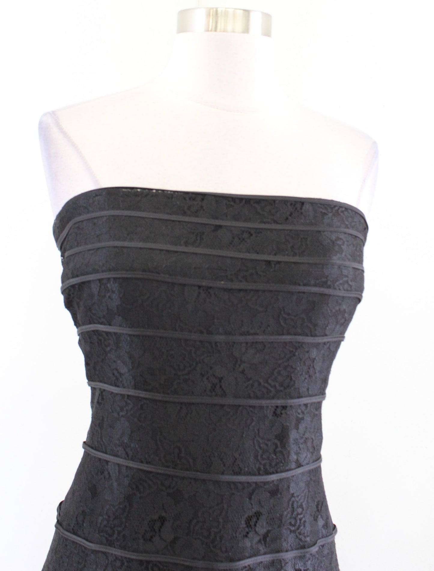 Vtg 90s Tadashi Black Strapless Lace Tiered A Line Cocktail Evening Dress Sz 14