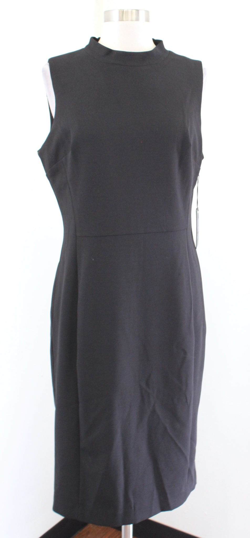 NWT Vince Camuto Black Mock Neck Crepe Sleeveless Sheath Dress Size 12 Career