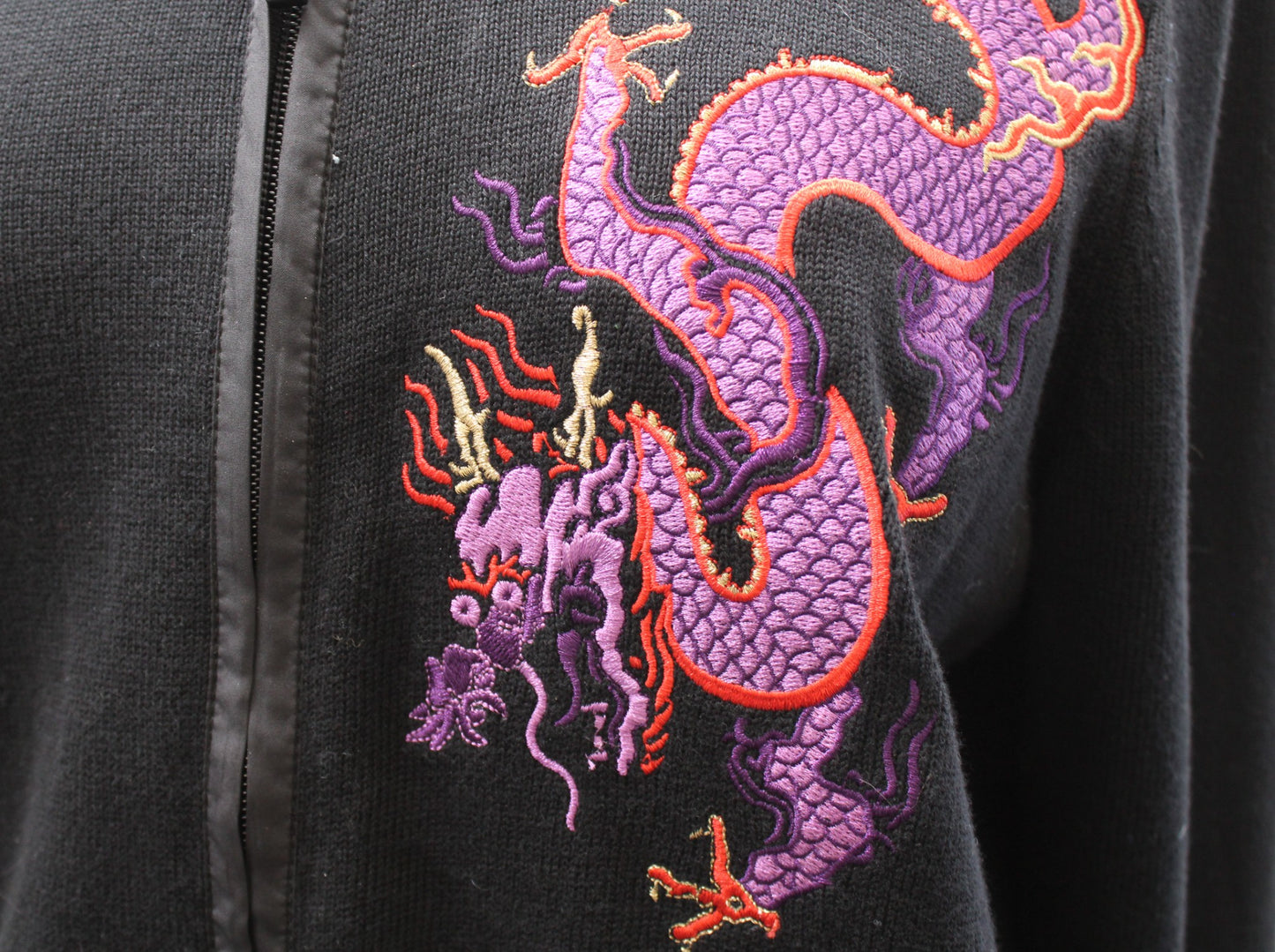 Lauren Ralph Lauren Active Black Embroidered Dragon Zip Sweater Jacket Size XL