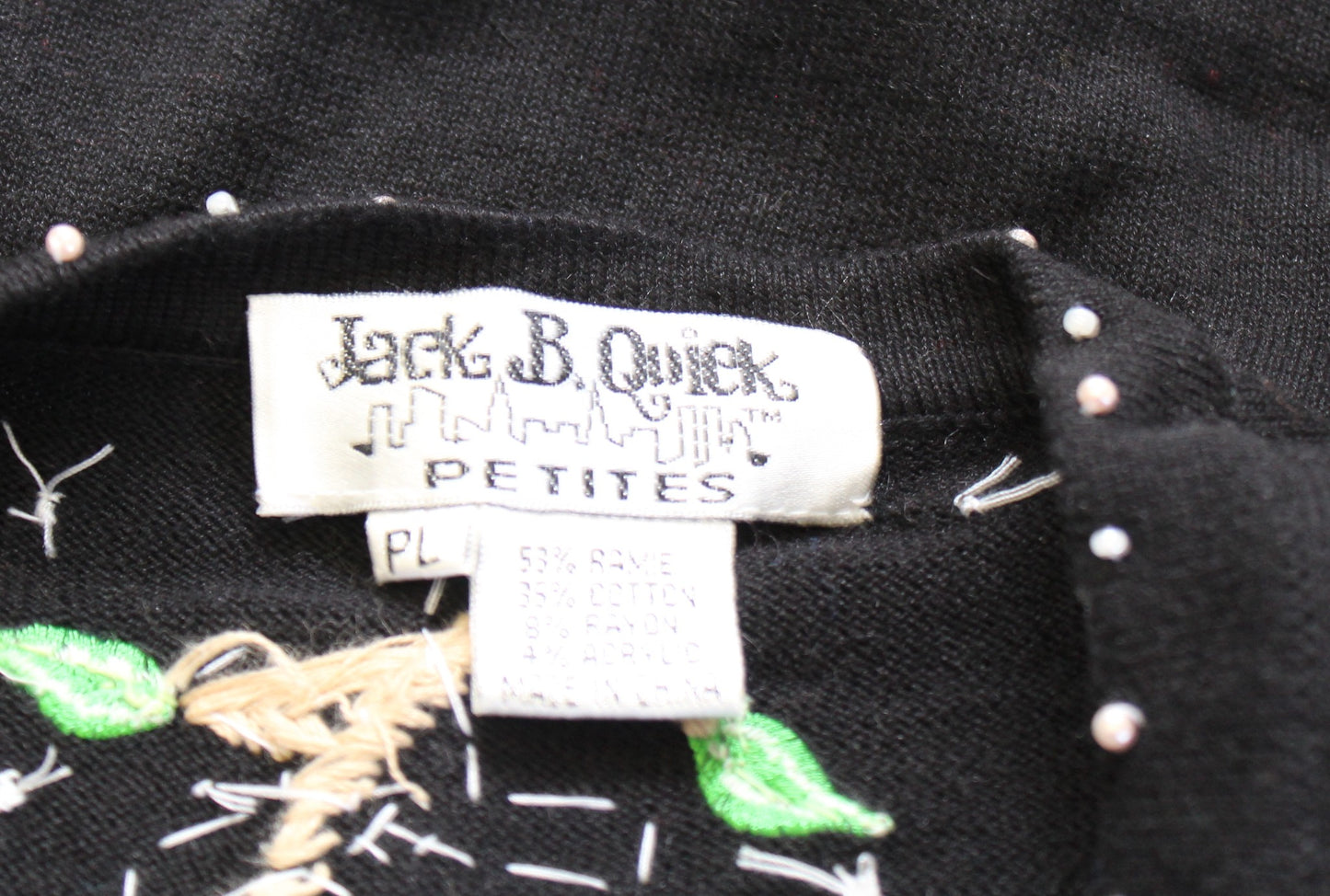 Black Pink 3D Felt Floral Embroidered Embellished Cardigan Sweater Size PL LP