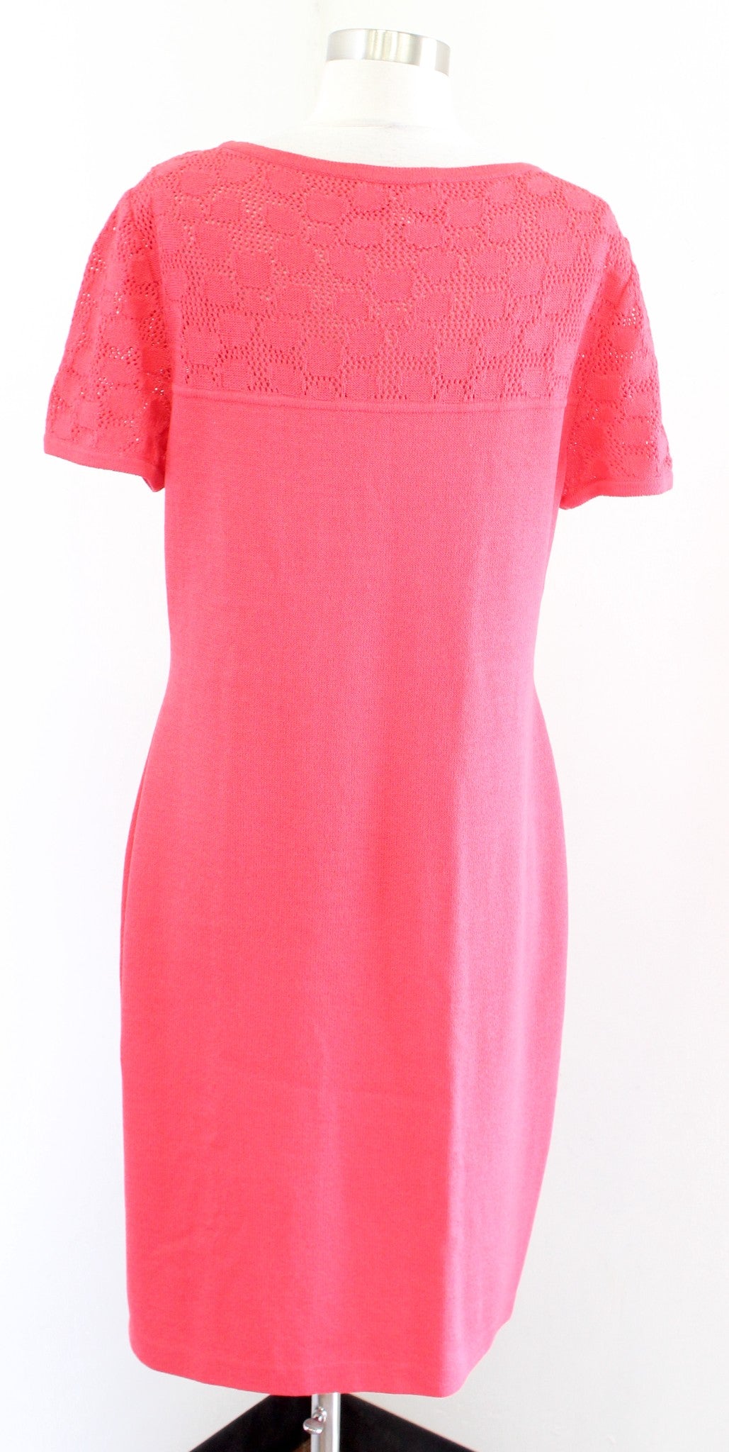 St John Collection Womens Coral Santana Knit Eyelet Open Knit Trim Dress Size 10