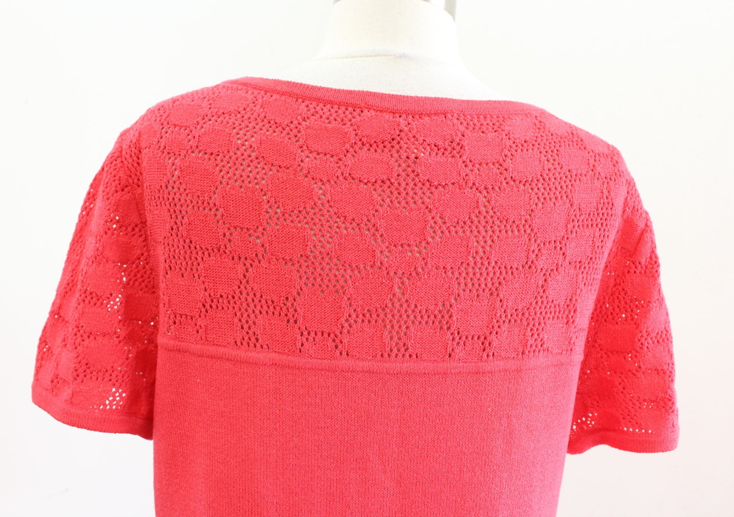 St John Collection Womens Coral Santana Knit Eyelet Open Knit Trim Dress Size 10