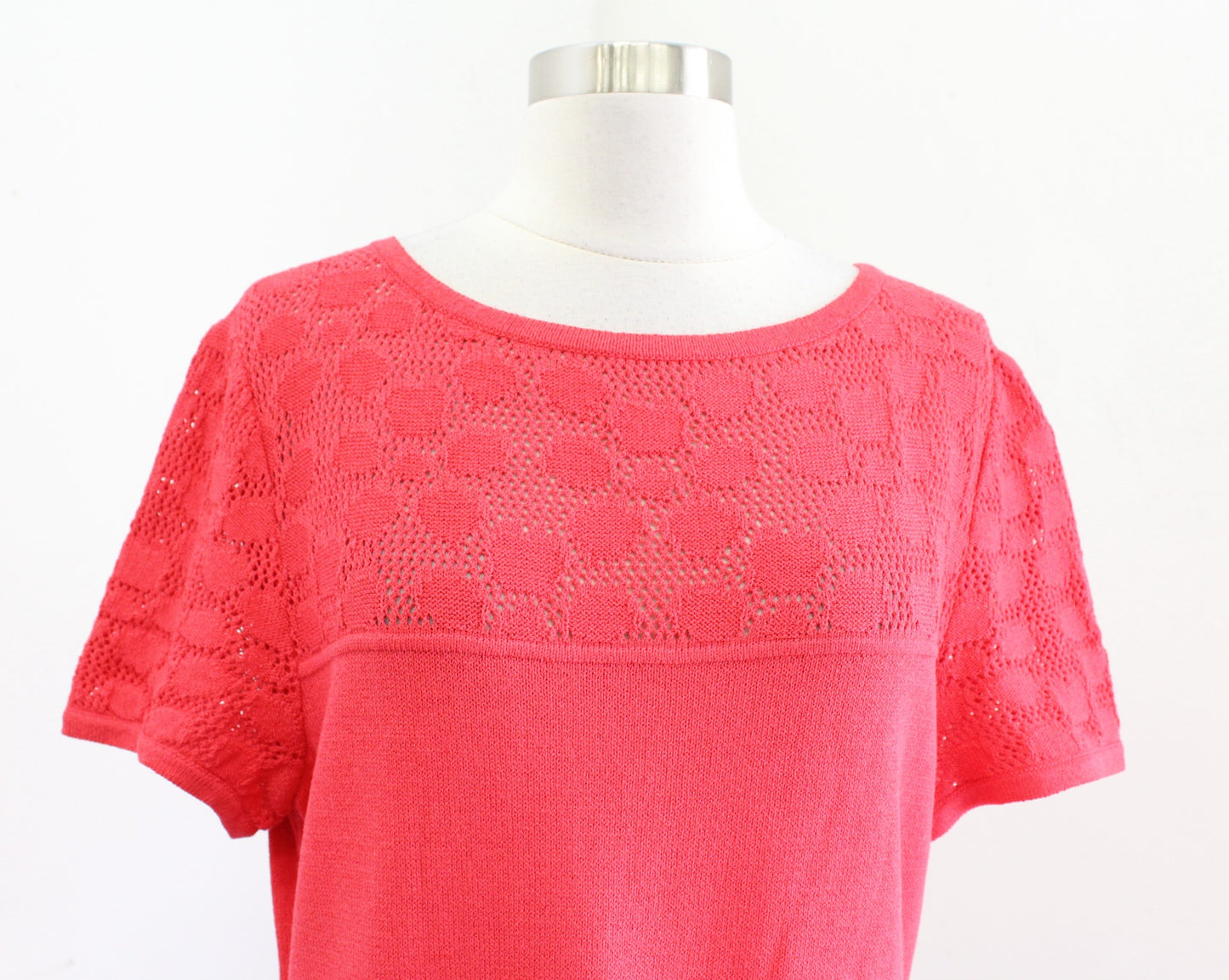 St John Collection Womens Coral Santana Knit Eyelet Open Knit Trim Dress Size 10