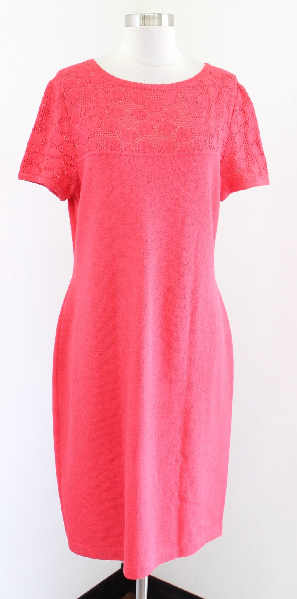 St John Collection Womens Coral Santana Knit Eyelet Open Knit Trim Dress Size 10