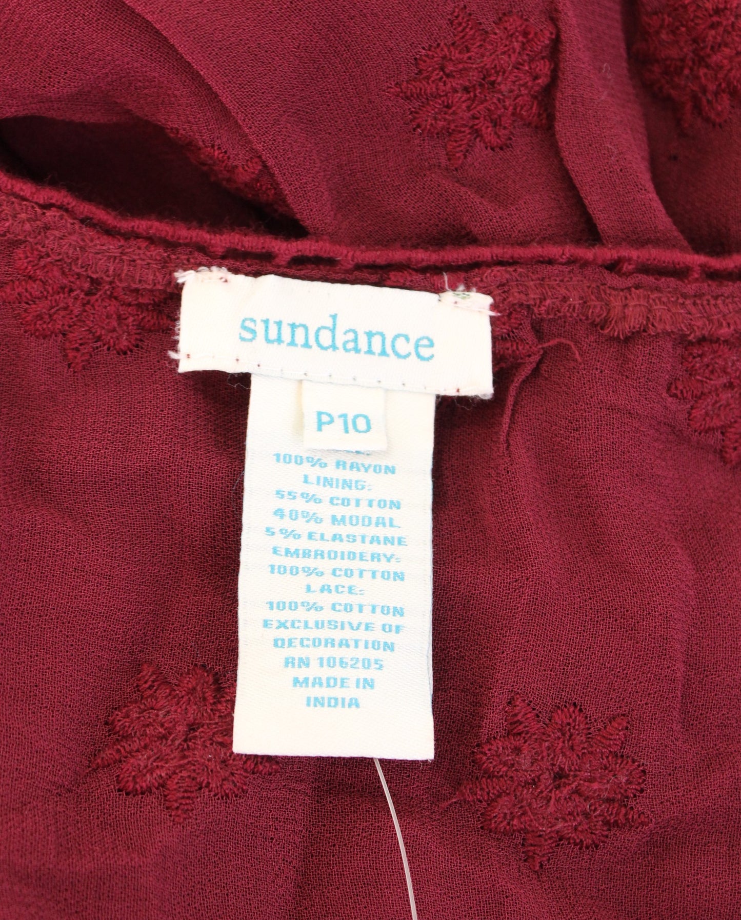 Sundance Catalog Burgundy Embroidered Sequin Midi Dress Size 10P Lace Mesh