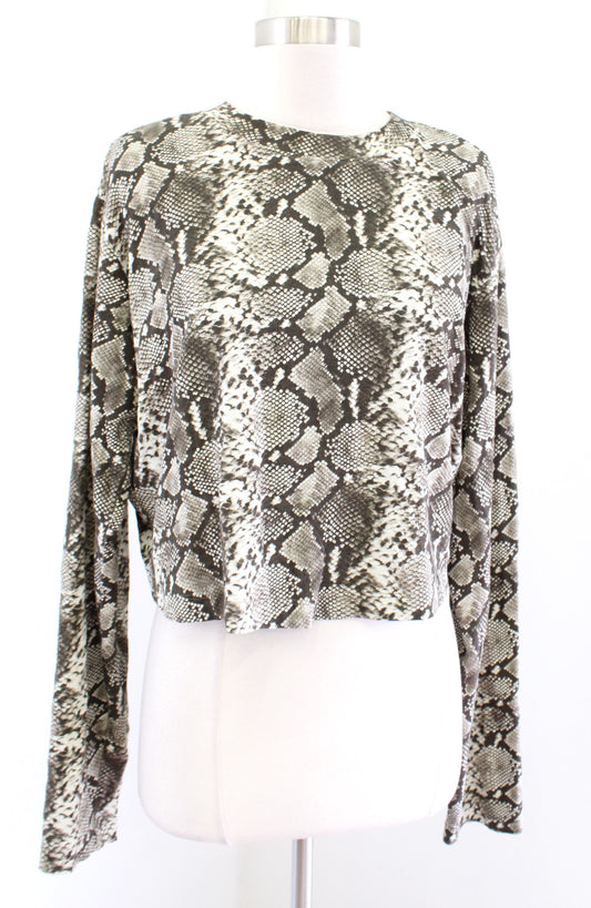 Pam and Gela Baby Boa Slouchy Long Sleeve Cropped Top Size M Snakeskin Print
