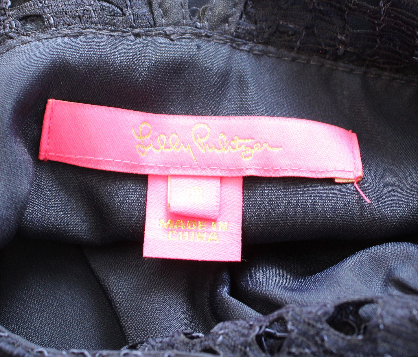 Lilly Pulitzer Amenna Navy Blue Bell Sleeve Crochet Lace Neck Top Blouse Size 8