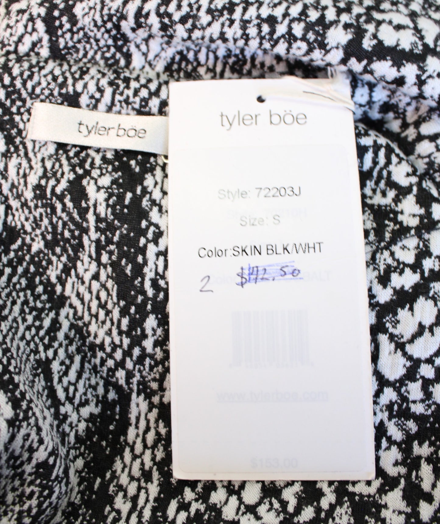 NWT $142 Tyler Boe Black White Textured Snakeskin Print Bell Sleeve Dress Size S