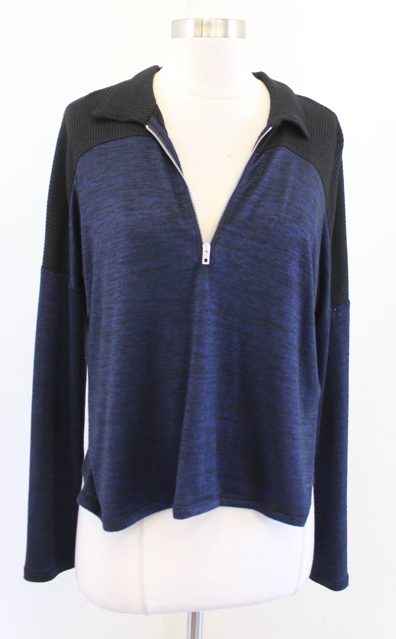 Rag and Bone the Knit Polo Sz S Black Navy Blue Color Block Half Zip Sweater Top